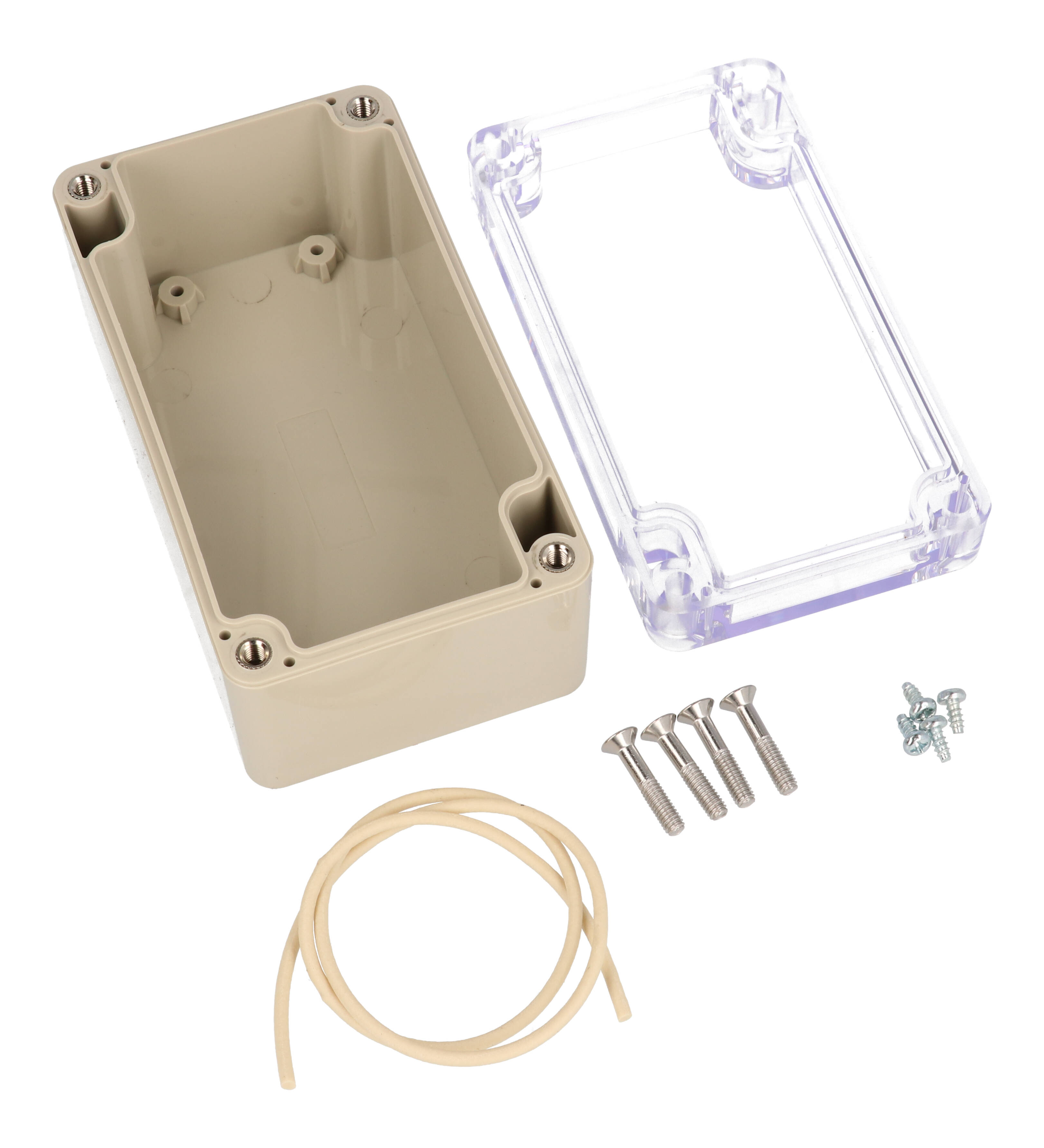 RZ0308C beige ABS water-tight enclosure with clear polycarbonate lid, 115 x 65 x 55 mm