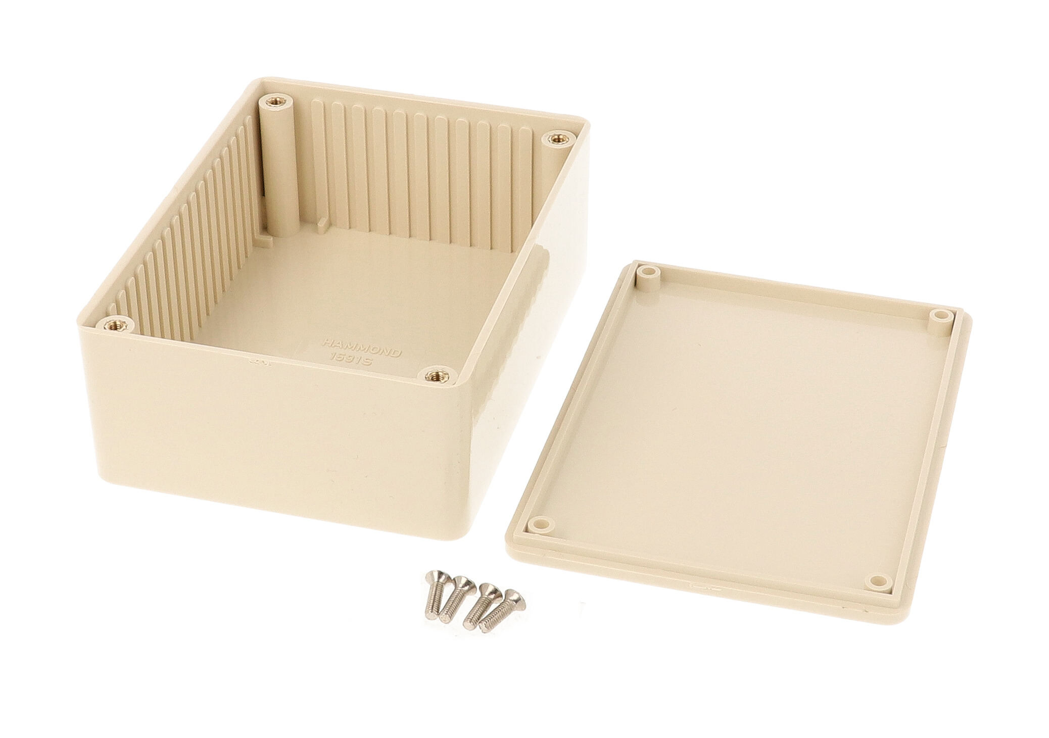 1591SBG beige flame retardant ABS plastic enclosure with card guides, 110 x 82 x 44 mm
