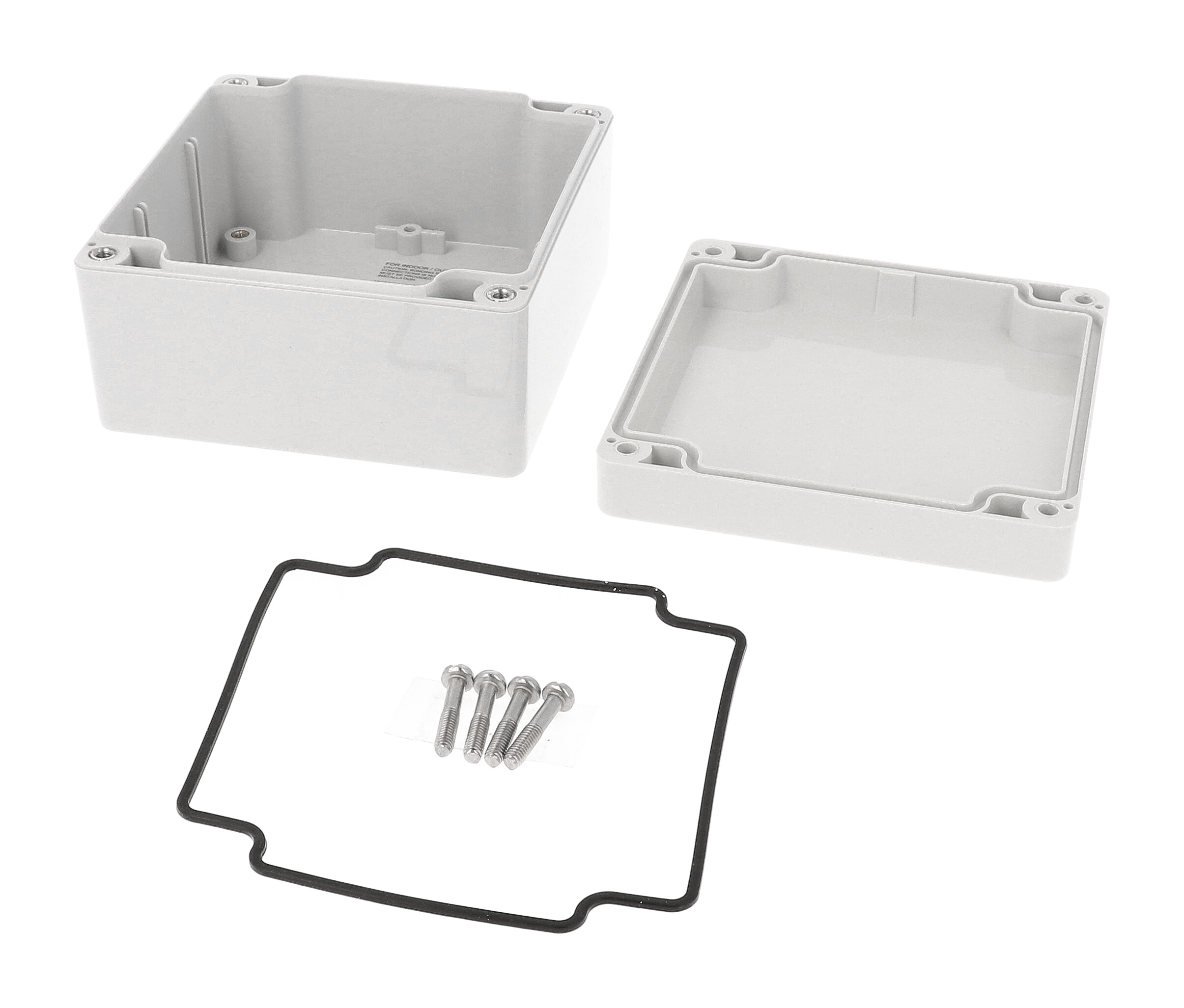 1554L2GY square light gray polycarbonate enclosure, 105 x 105 x 60 mm, solid gray lid