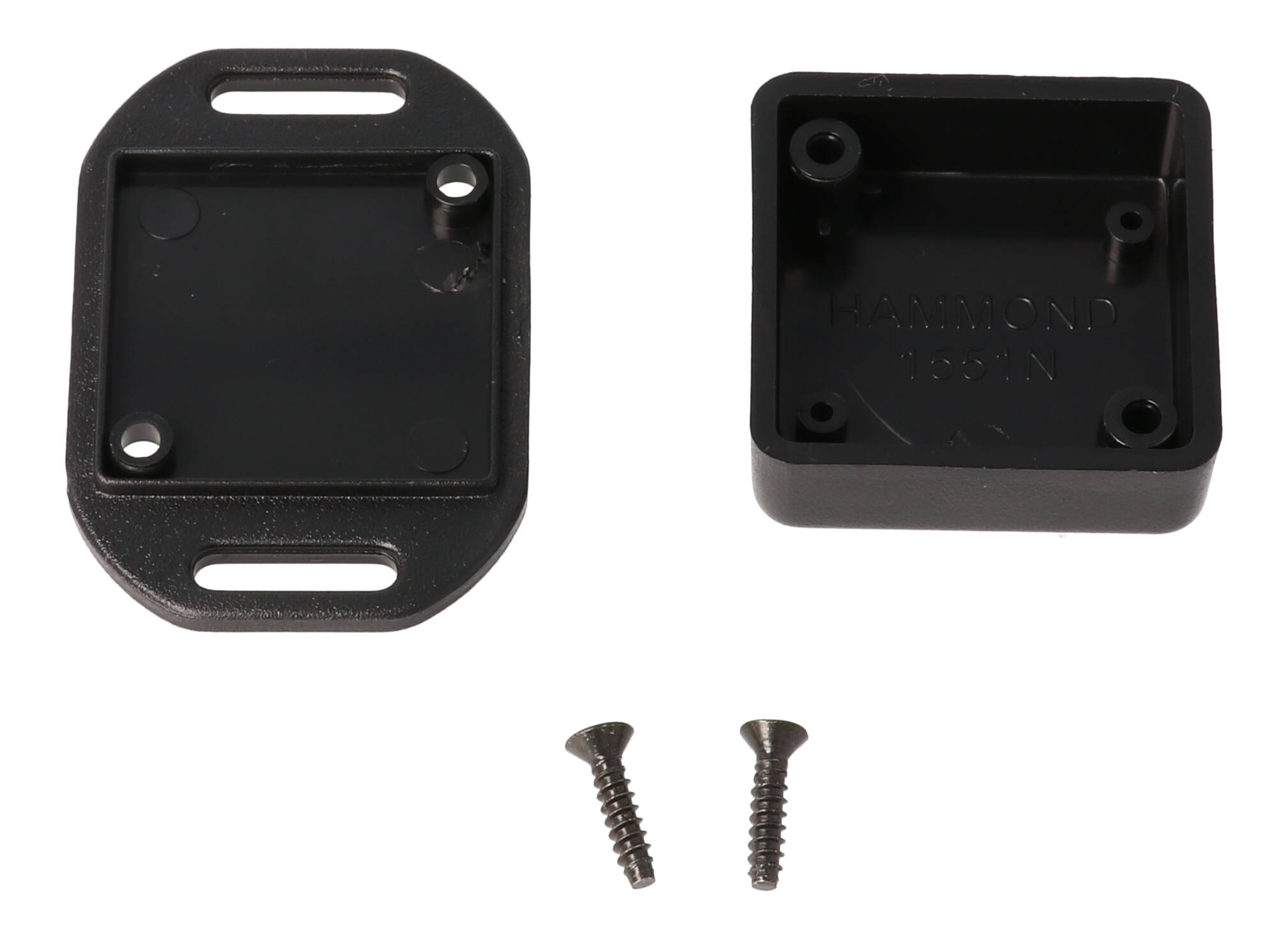 1551NFLBK black ABS shallow enclosure with flanged lid, 35 x 35 x 15 mm