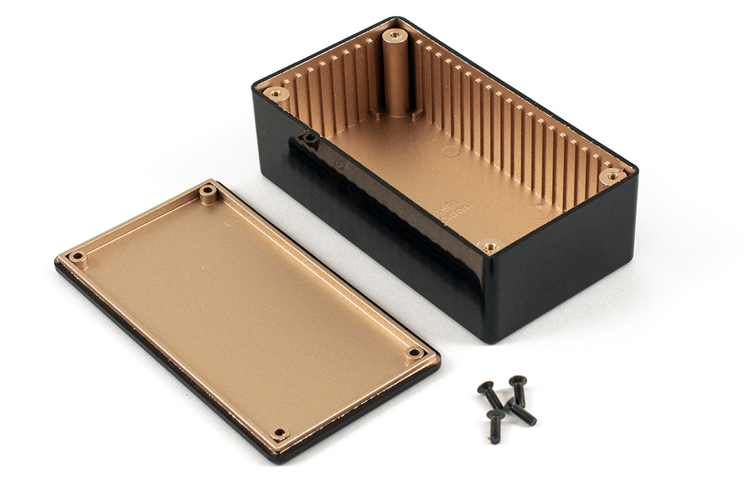 1591RCBK black EMI/RFI shielded ABS plastic enclosure 120 x 65 x 40 mm with copper coated interior