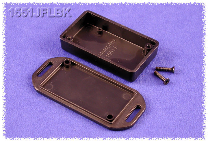Hammond 1551JFLBK black ABS plastic enclosure with flanged lid, 60 x 35 x 15 mm