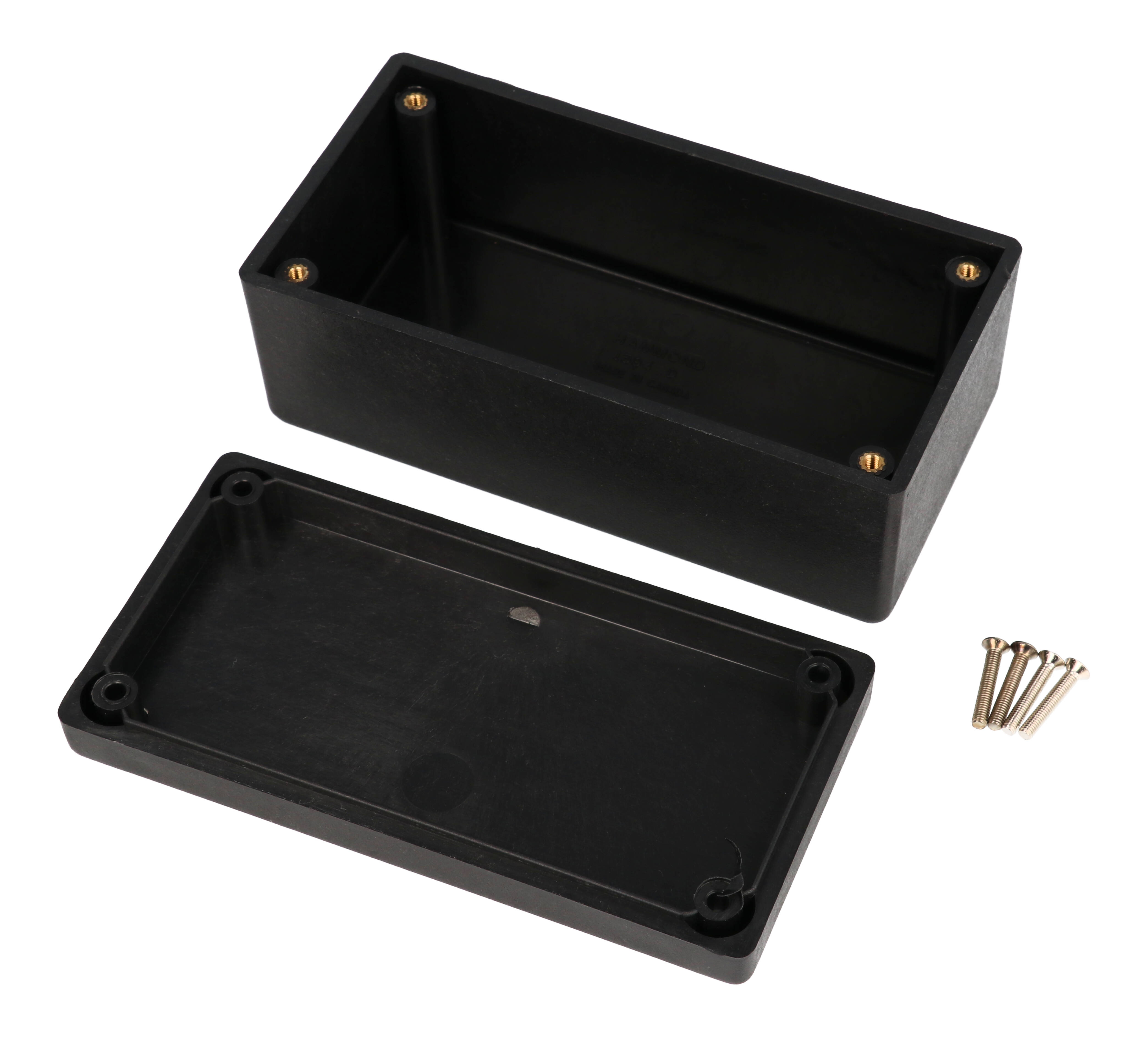1594RFIDBK black 132 x 66 mm conductive plastic EMI/RFI shielded enclosure with countersunk lid
