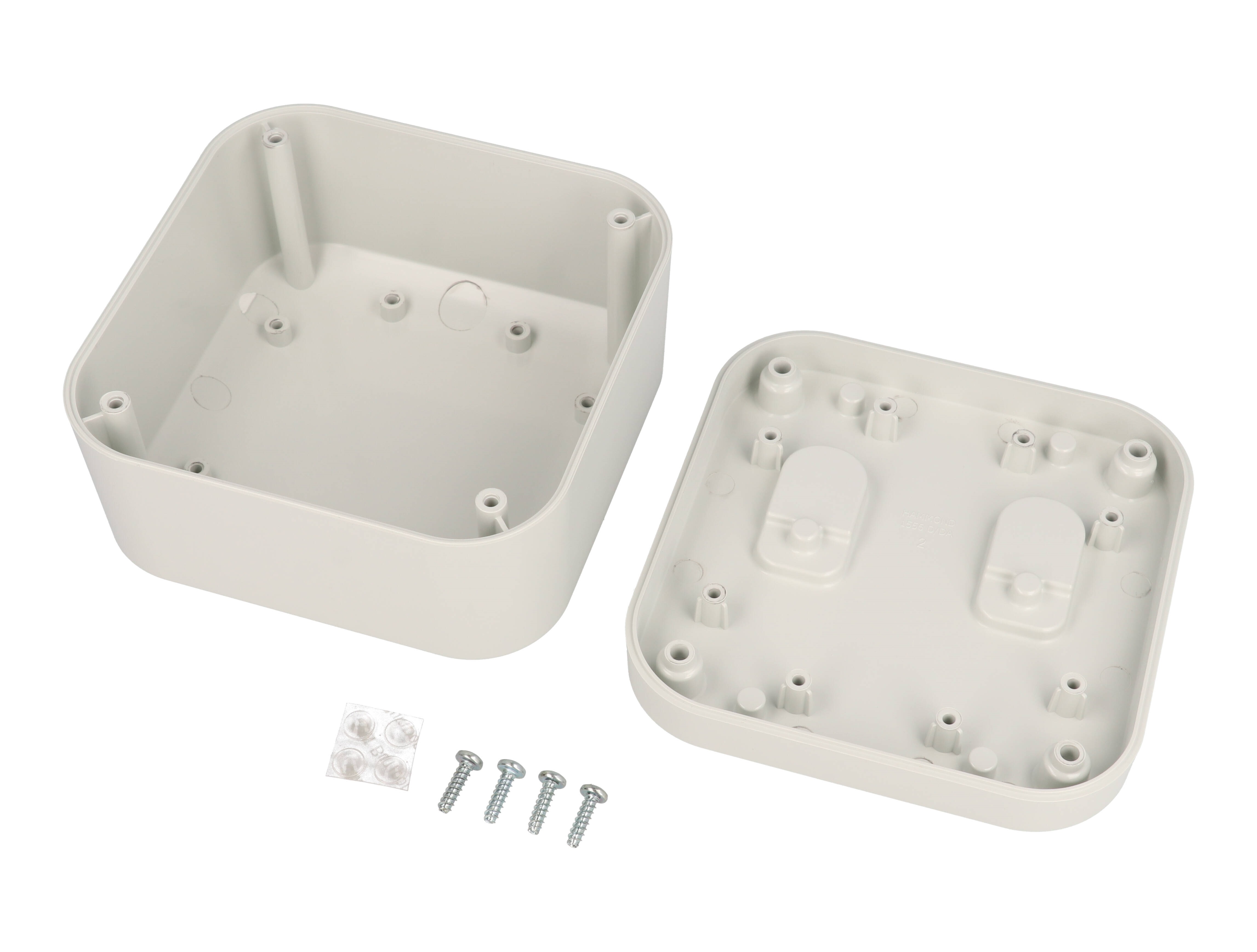 1556DAGY light gray flame-retardant ABS 120 x 120 x 70 mm desktop and wall-mount enclosure with rounded corners