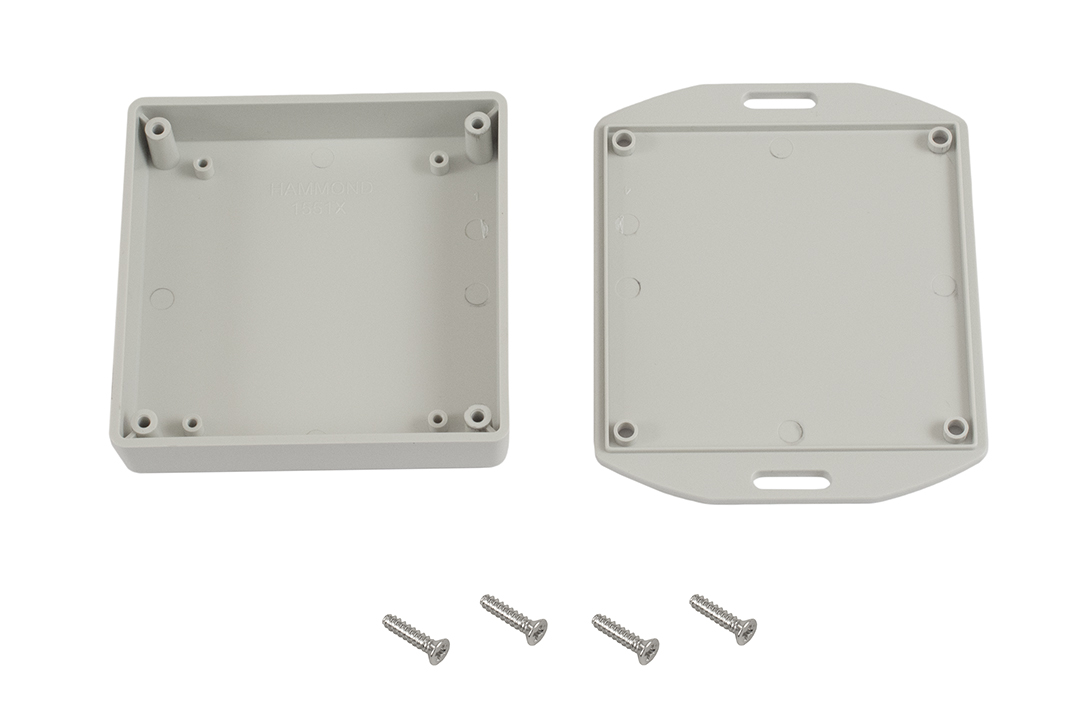 1551XFLGY grey ABS miniature enclosure, 80 x 80 x 20 mm, with flanged lid