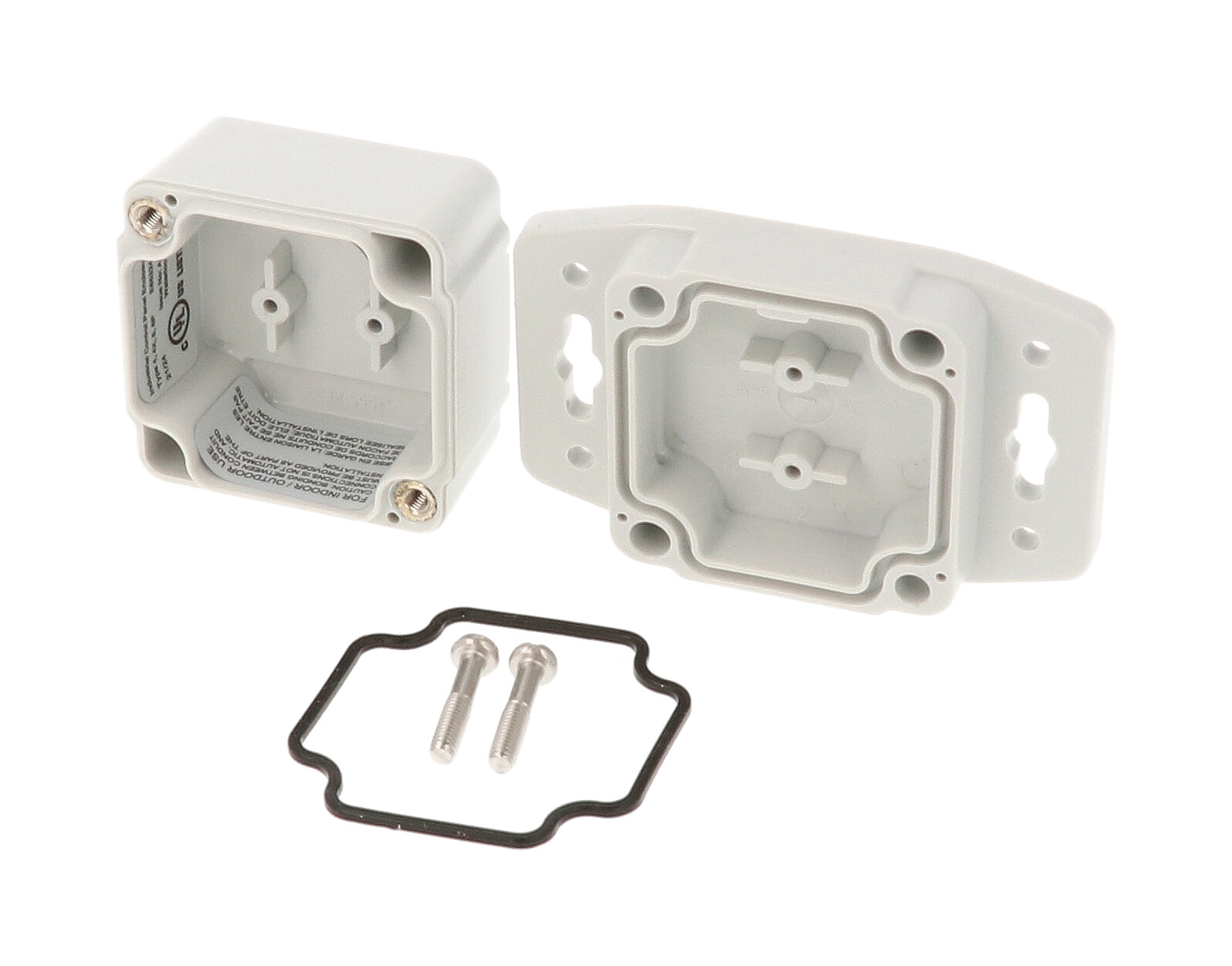 1555A2F22GY grey polycarbonate flanged watertight enclosure, 52 x 50 x 40 mm