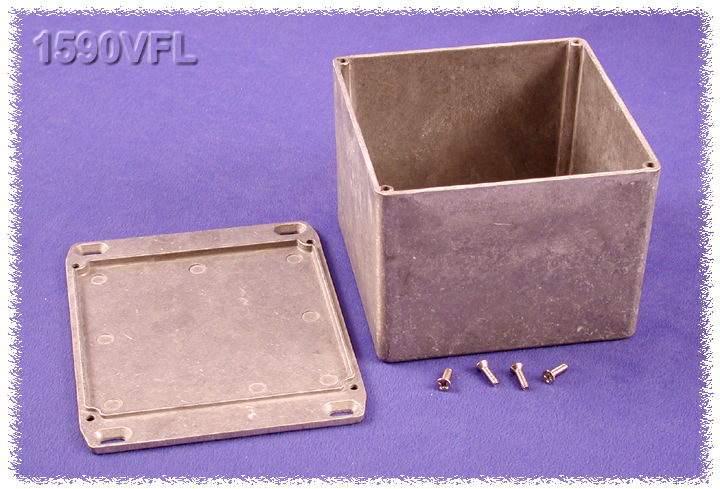 1590VFL natural aluminum deep diecast aluminum enclosure with wall-mounting flanged lid