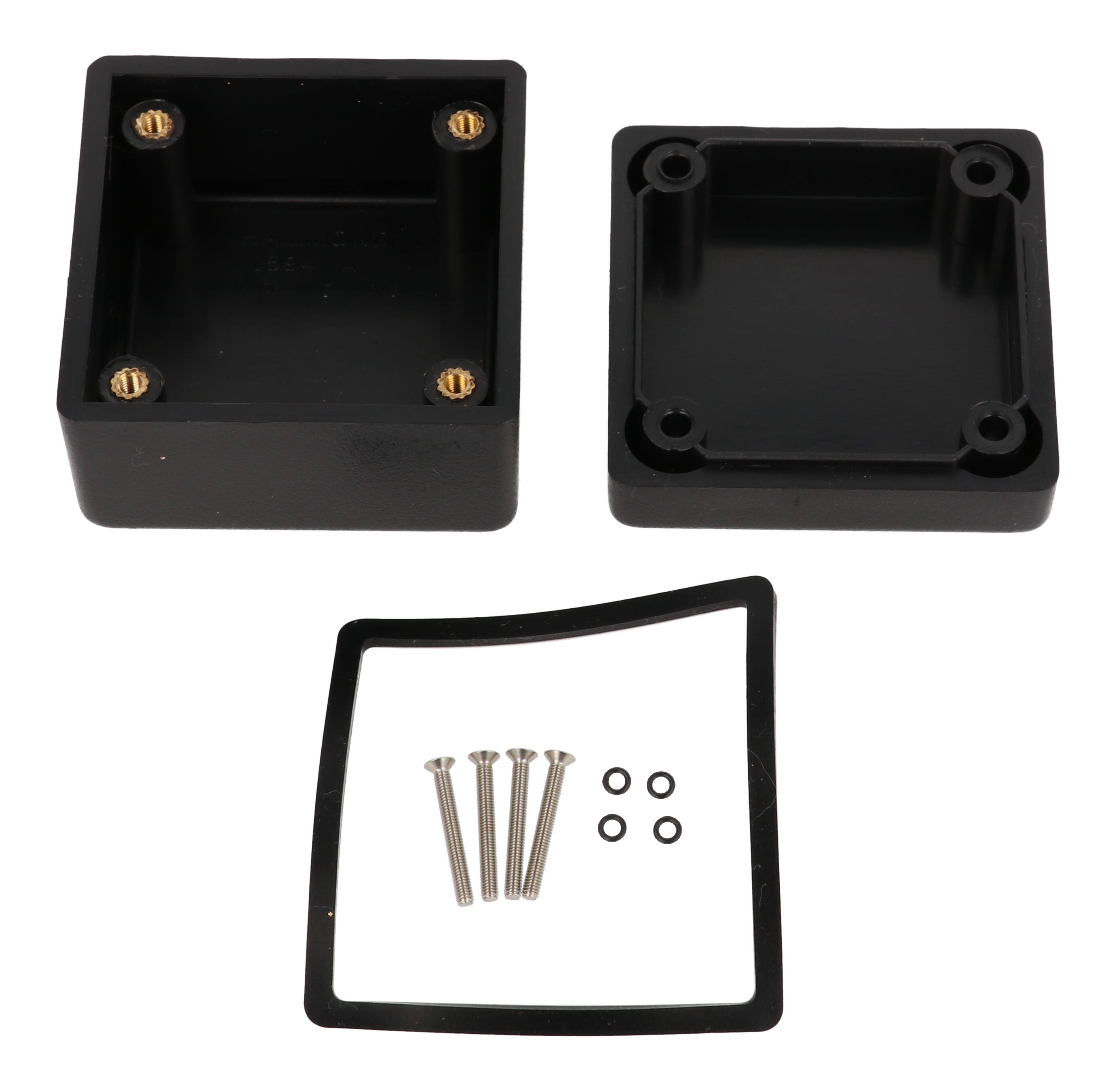 1594AWBK black water-tight flame retardant abs 1594A enclosure, 56 x 56 x 40 mm, with lid