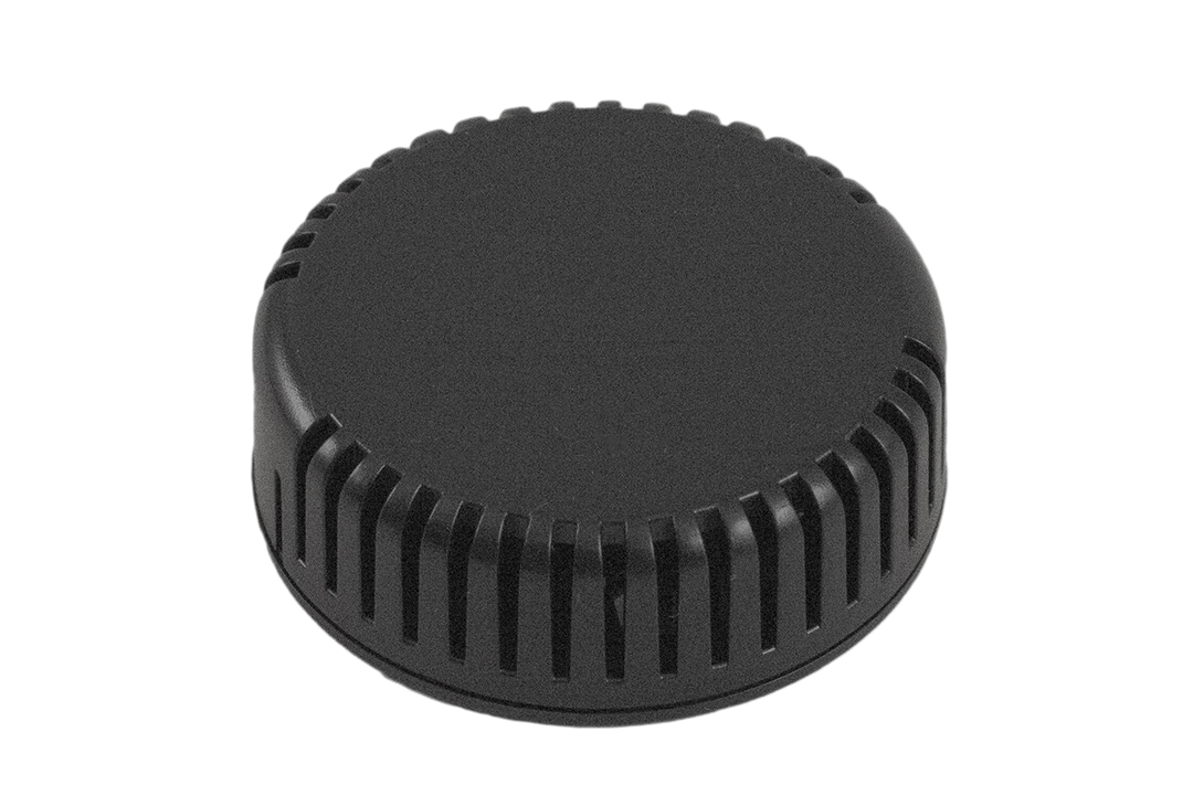 1551V12BK black vented round ABS snap-fit sensor enclosure with wall-mount base