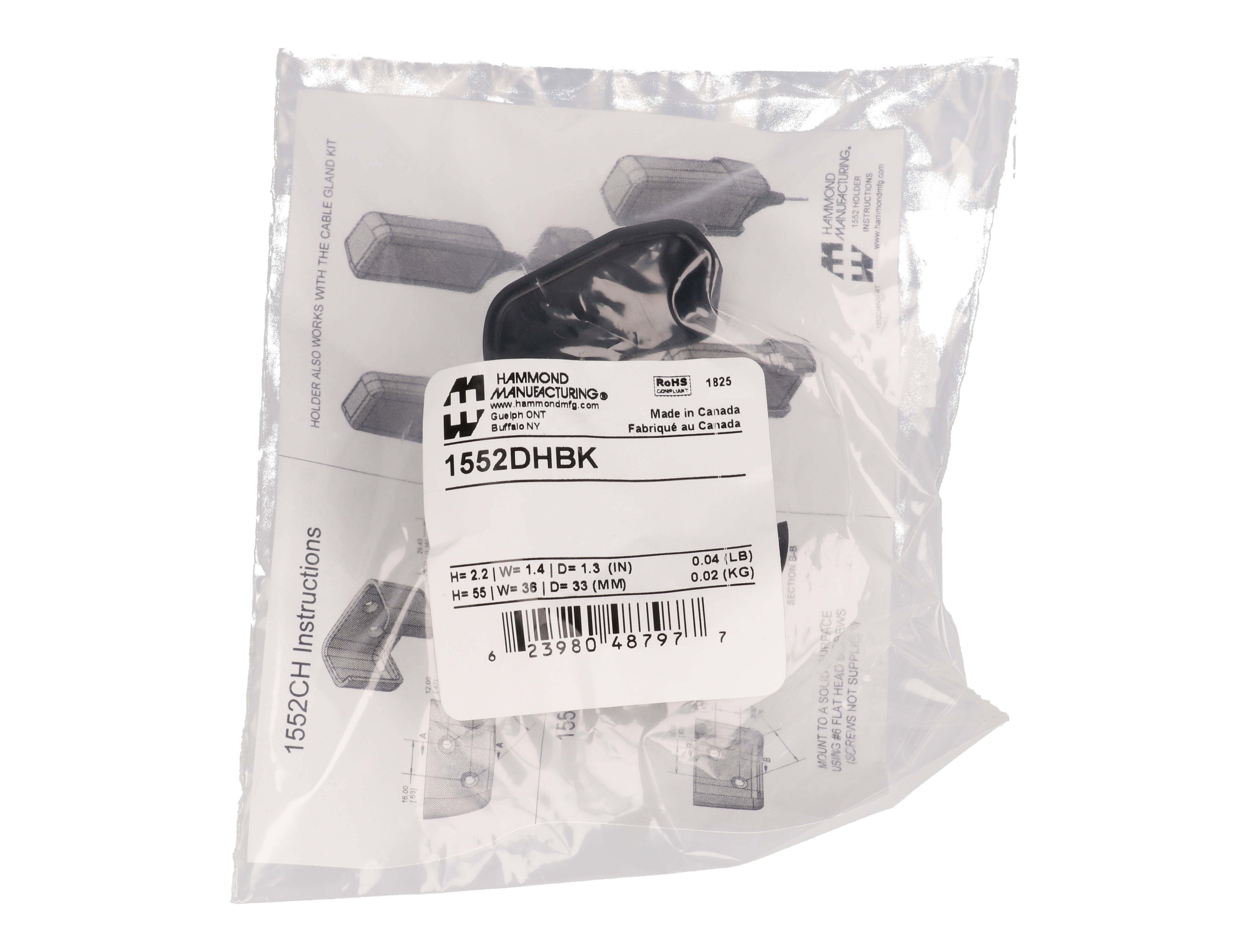 1552DHBK black ABS wall-mount holder for 1552 size D hand-held enclosures