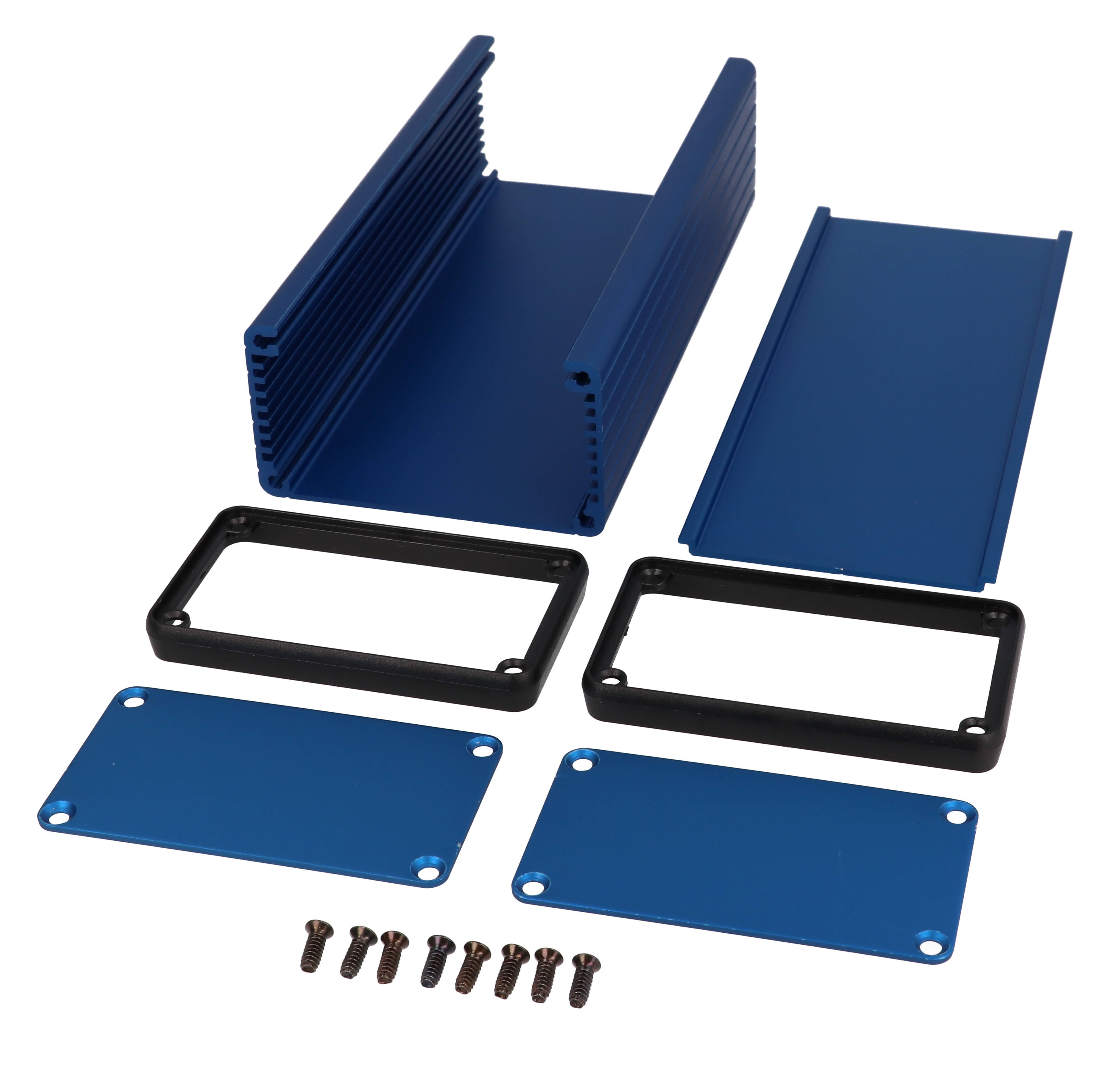 1455K1601BU blue anodized 160 x 78 x 43 mm extruded aluminum enclosure with metal end panels