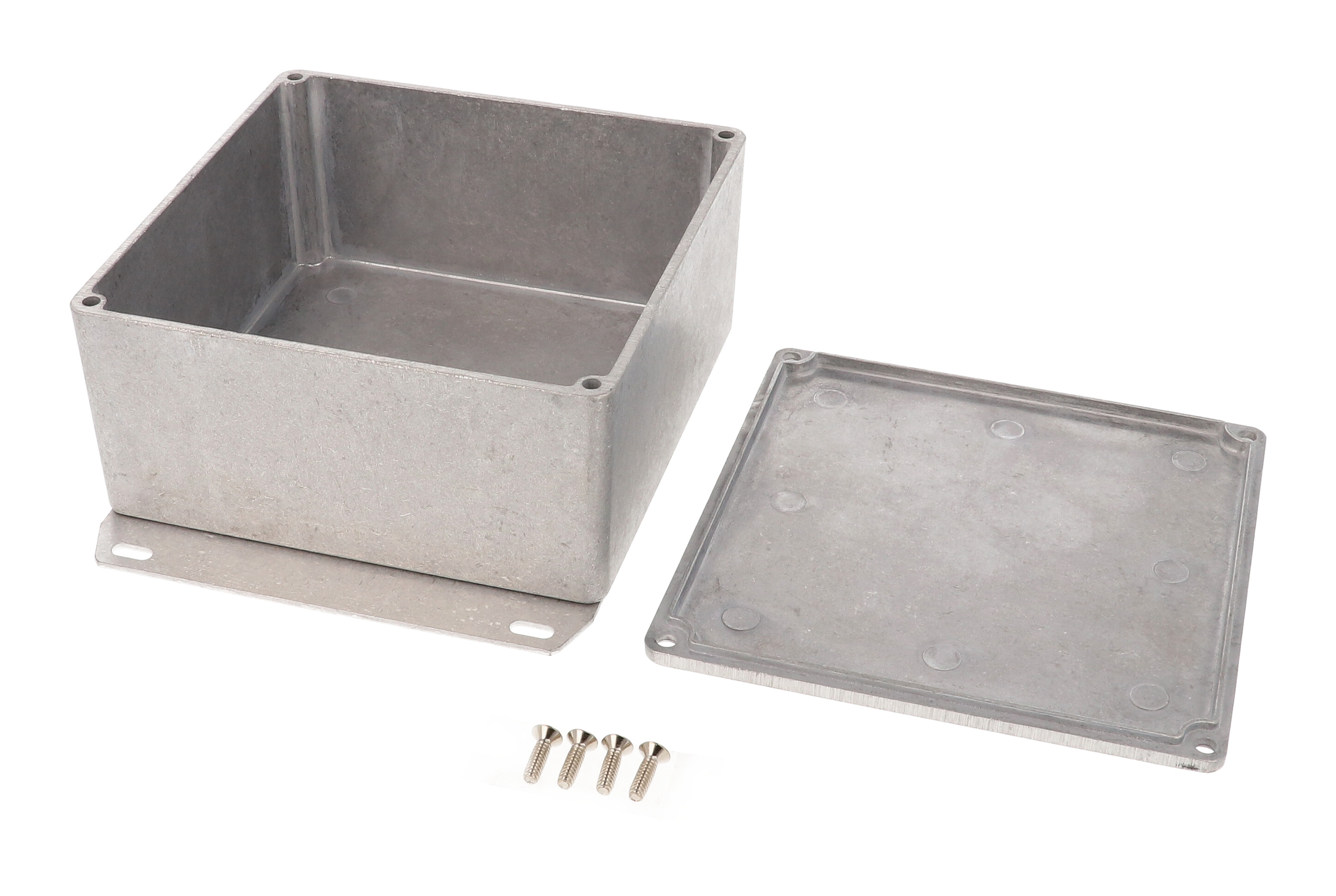 1590UF natural aluminum square diecast aluminum enclosure with flanged bottom plate
