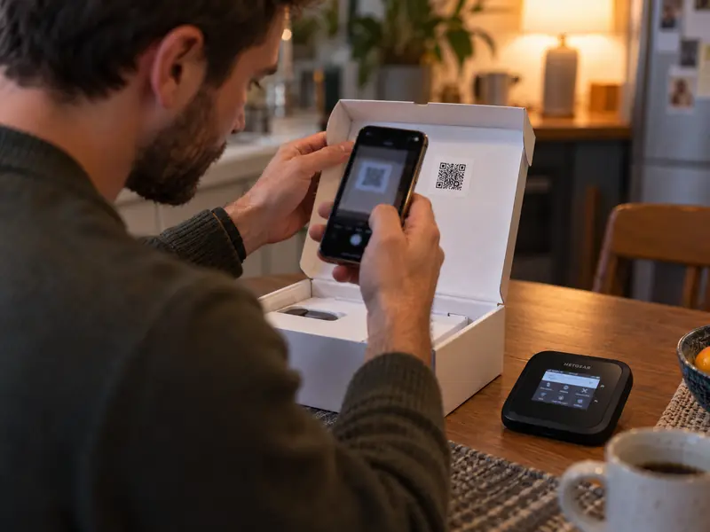 Scanning the activation sticker inside a new hotspot's box