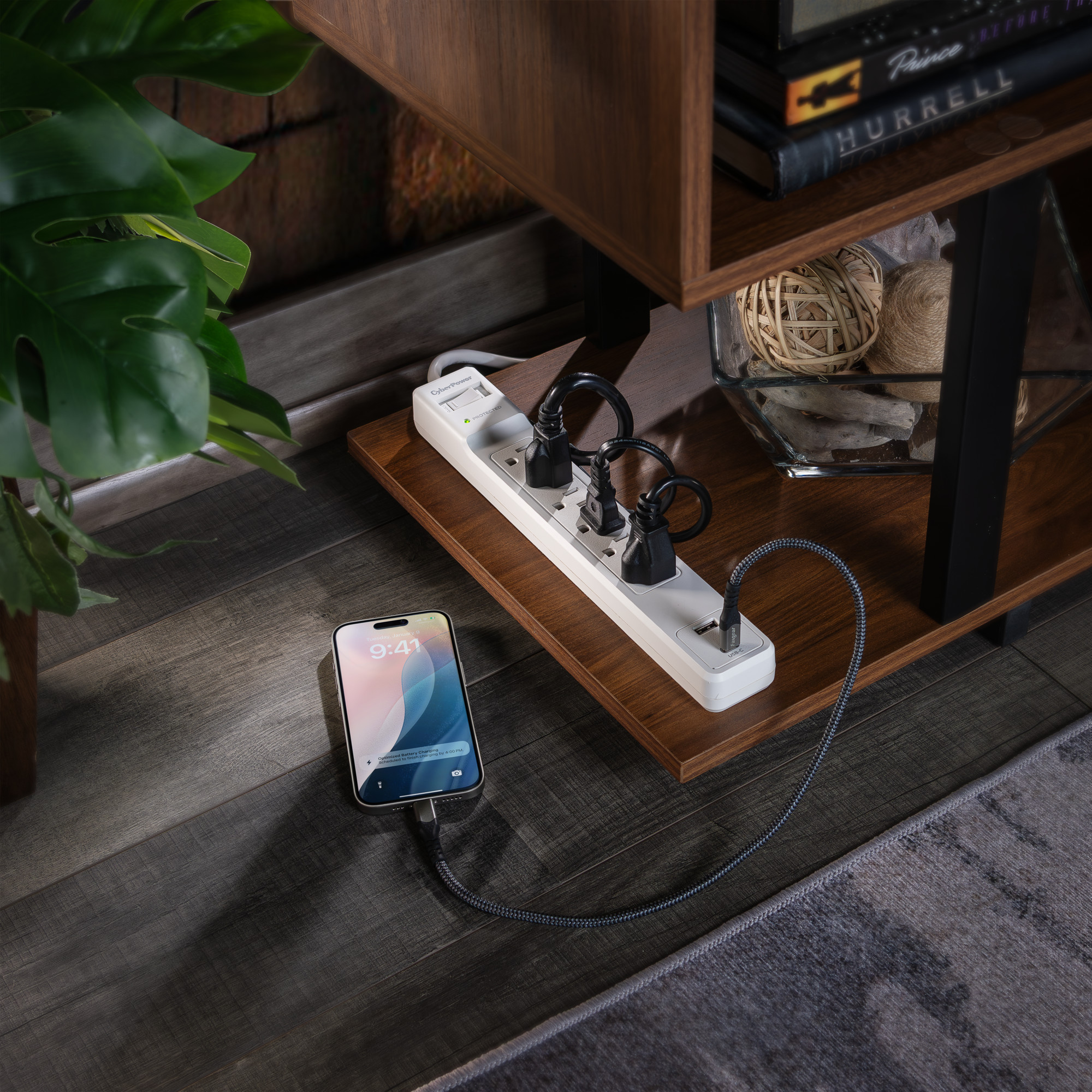 CyberPower CSP604UCW white surge protector with USB-A and USB-C charging — view 7