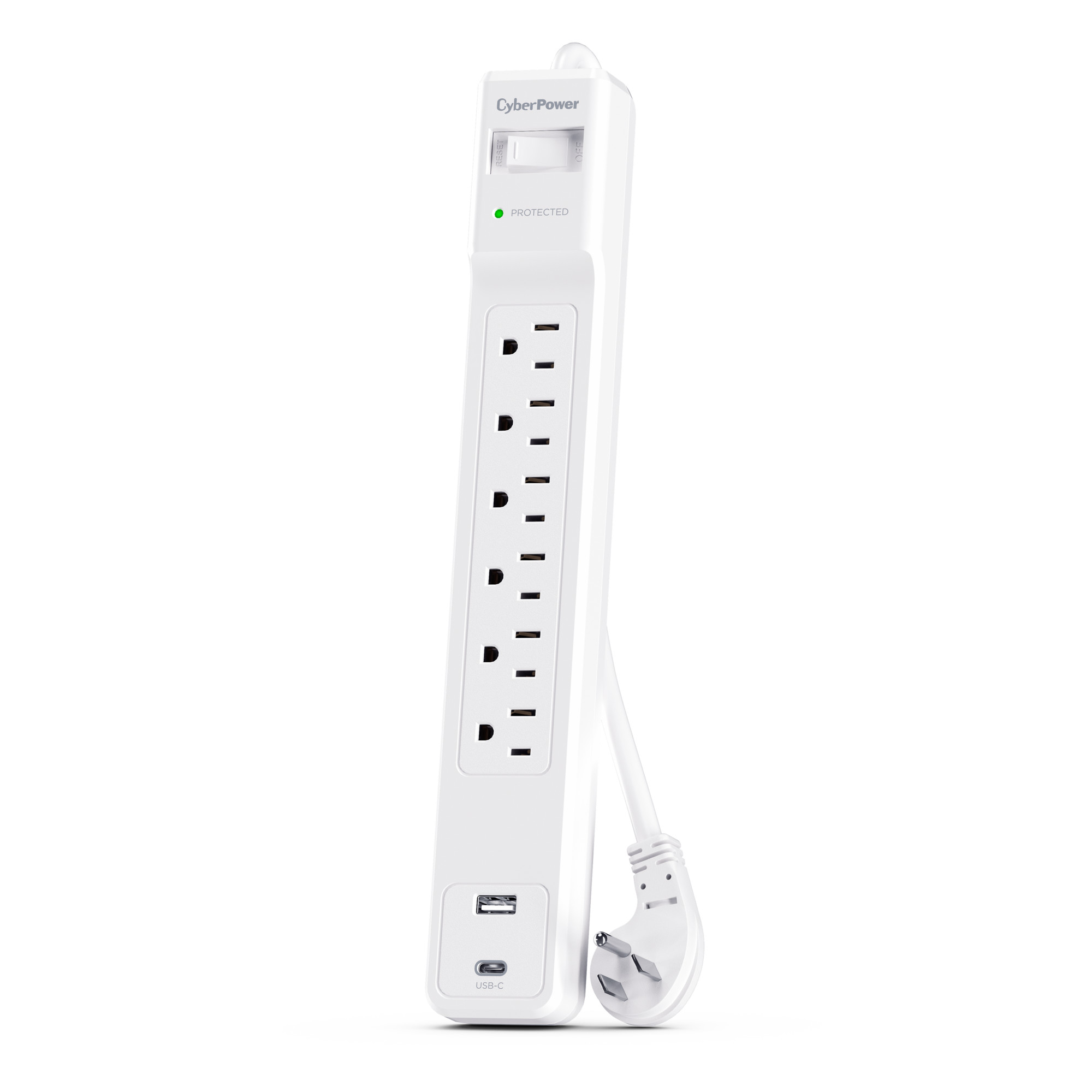 CyberPower CSP604UCW white surge protector with USB-A and USB-C charging — view 2