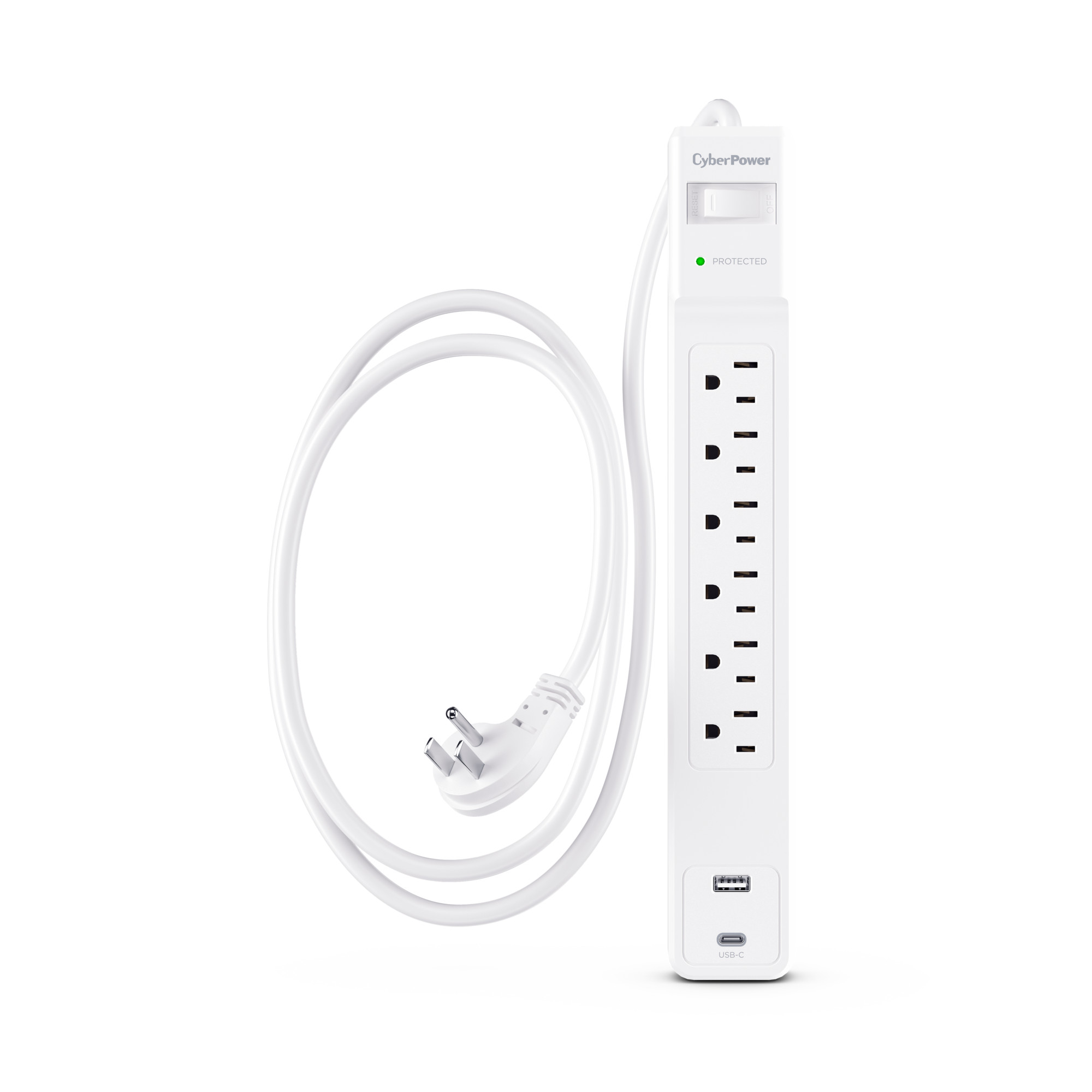 CyberPower CSP604UCW white surge protector with USB-A and USB-C charging — view 15
