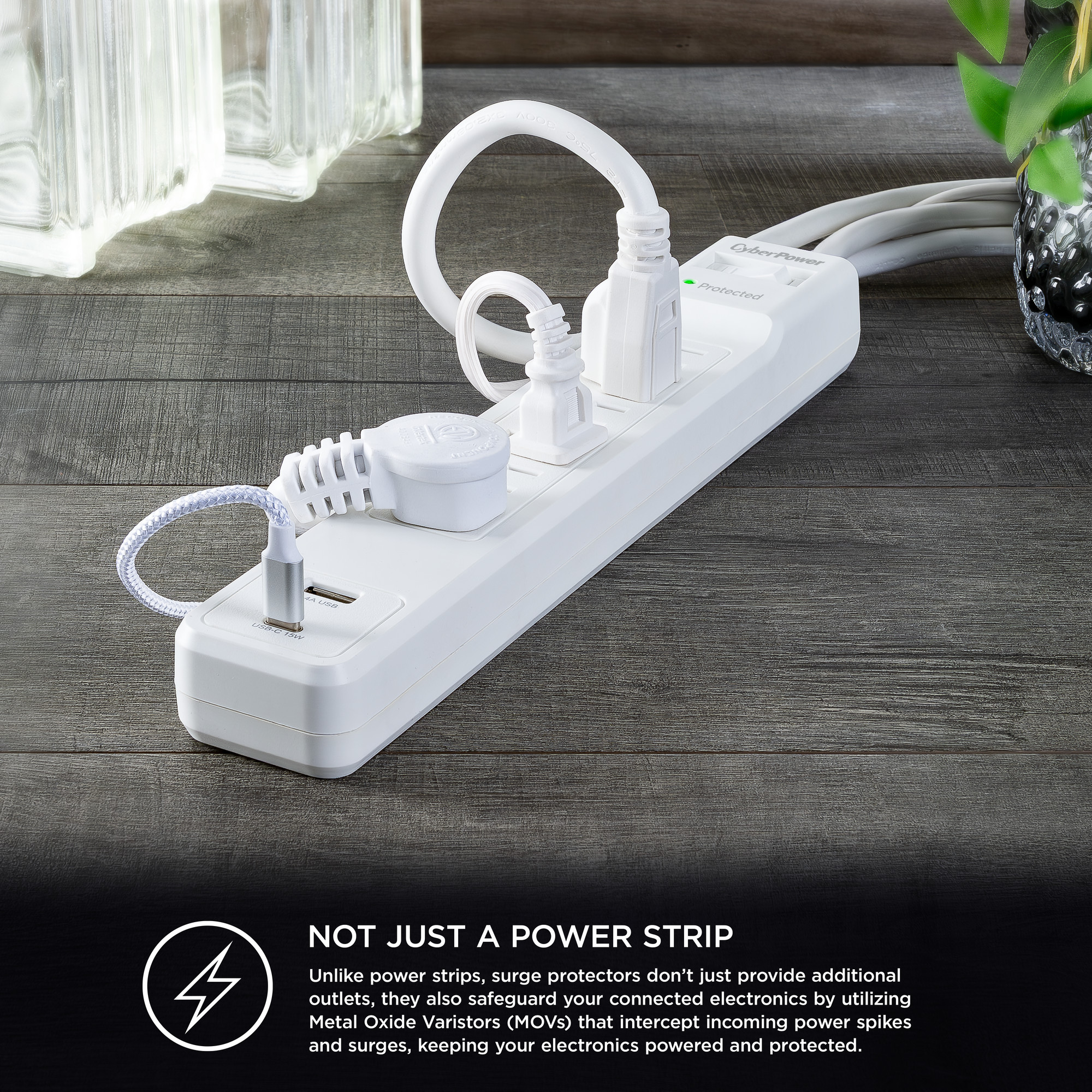 CyberPower CSP604UCW white surge protector with USB-A and USB-C charging — view 16