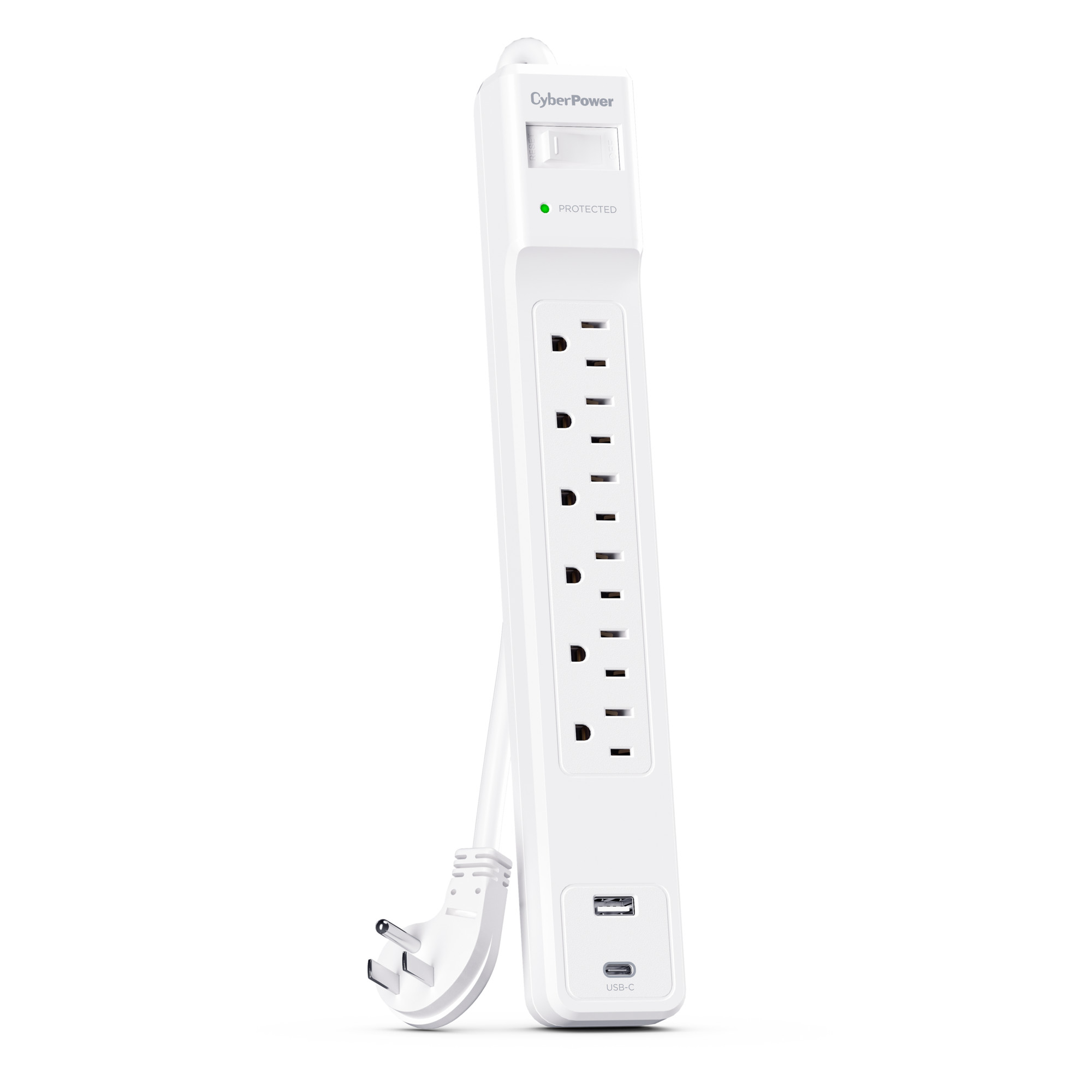 CyberPower CSP604UCW white surge protector with USB-A and USB-C charging — view 3
