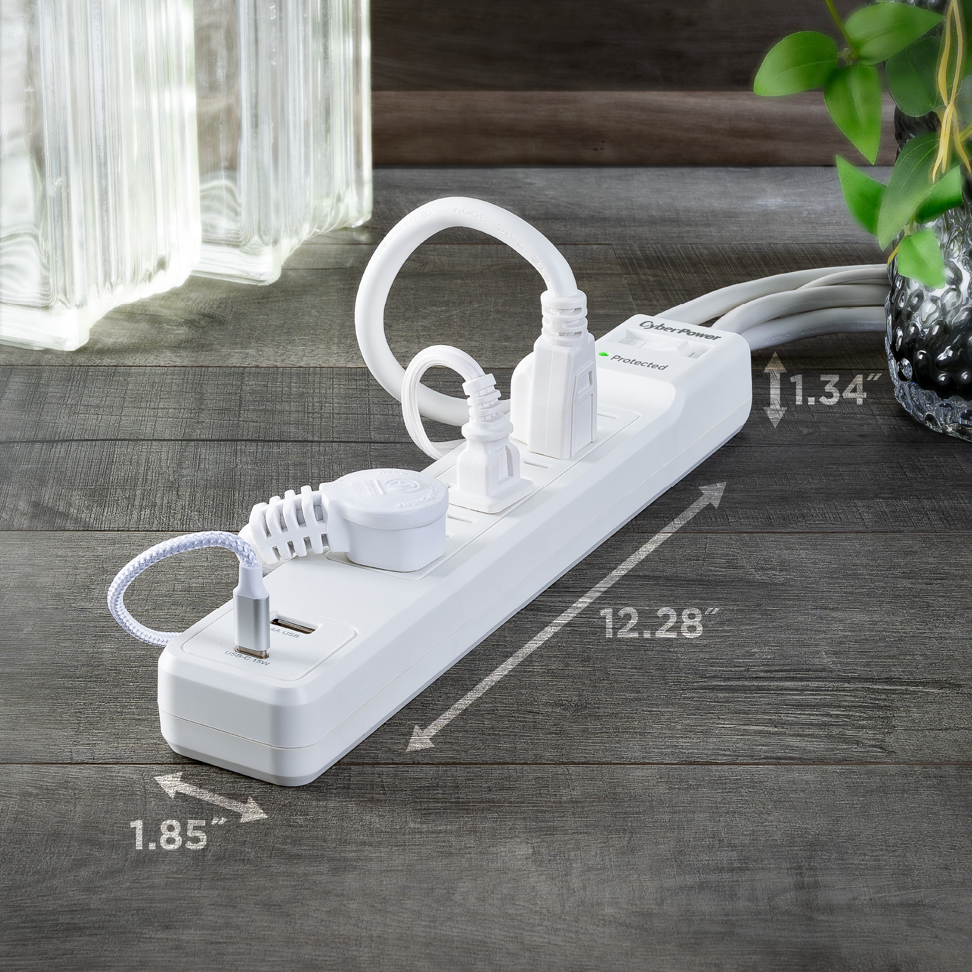 CyberPower CSP604UCW white surge protector with USB-A and USB-C charging — view 6