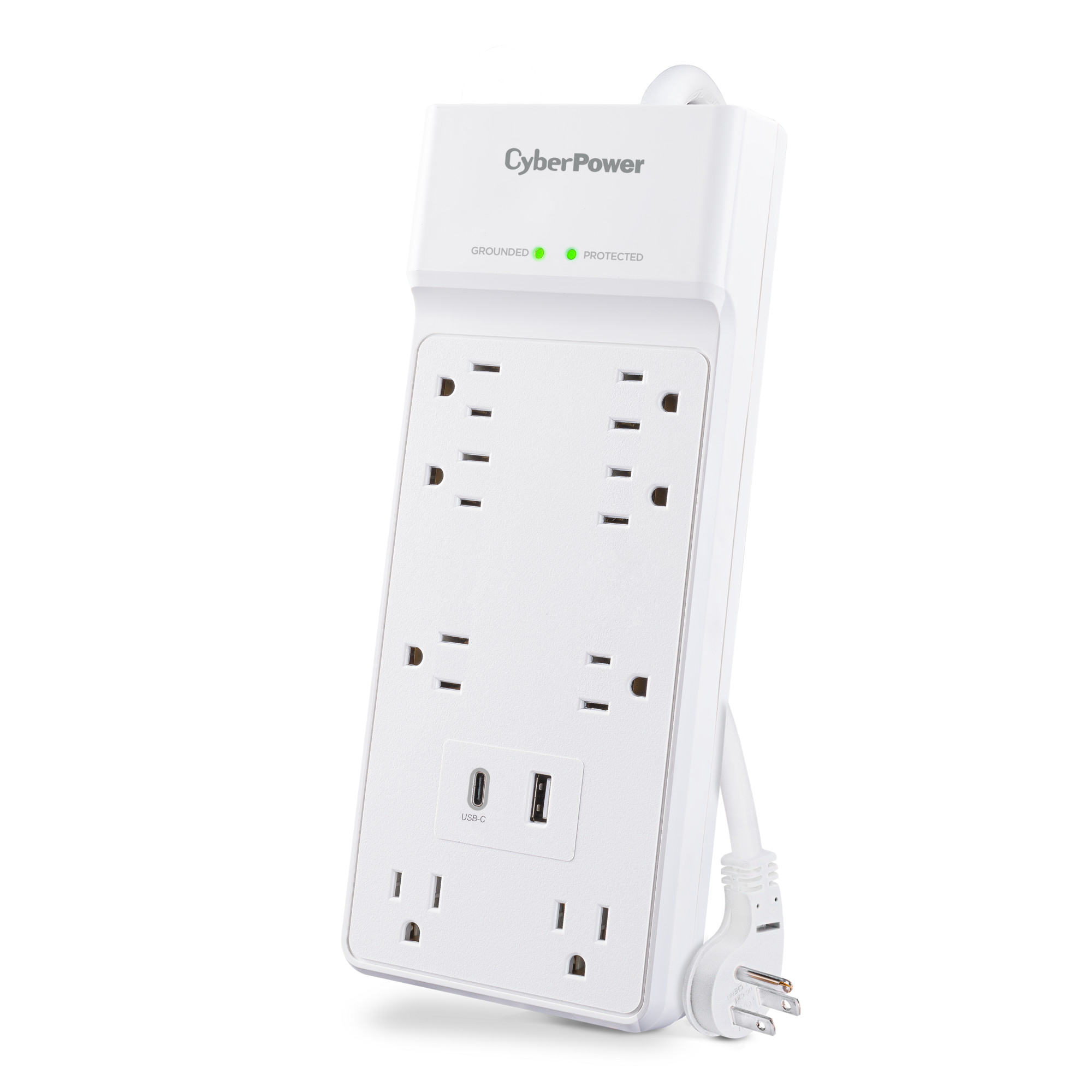 CyberPower P806UC15 surge protector with 8 outlets, USB-A and USB-C charging, and 6 ft cord — view 2