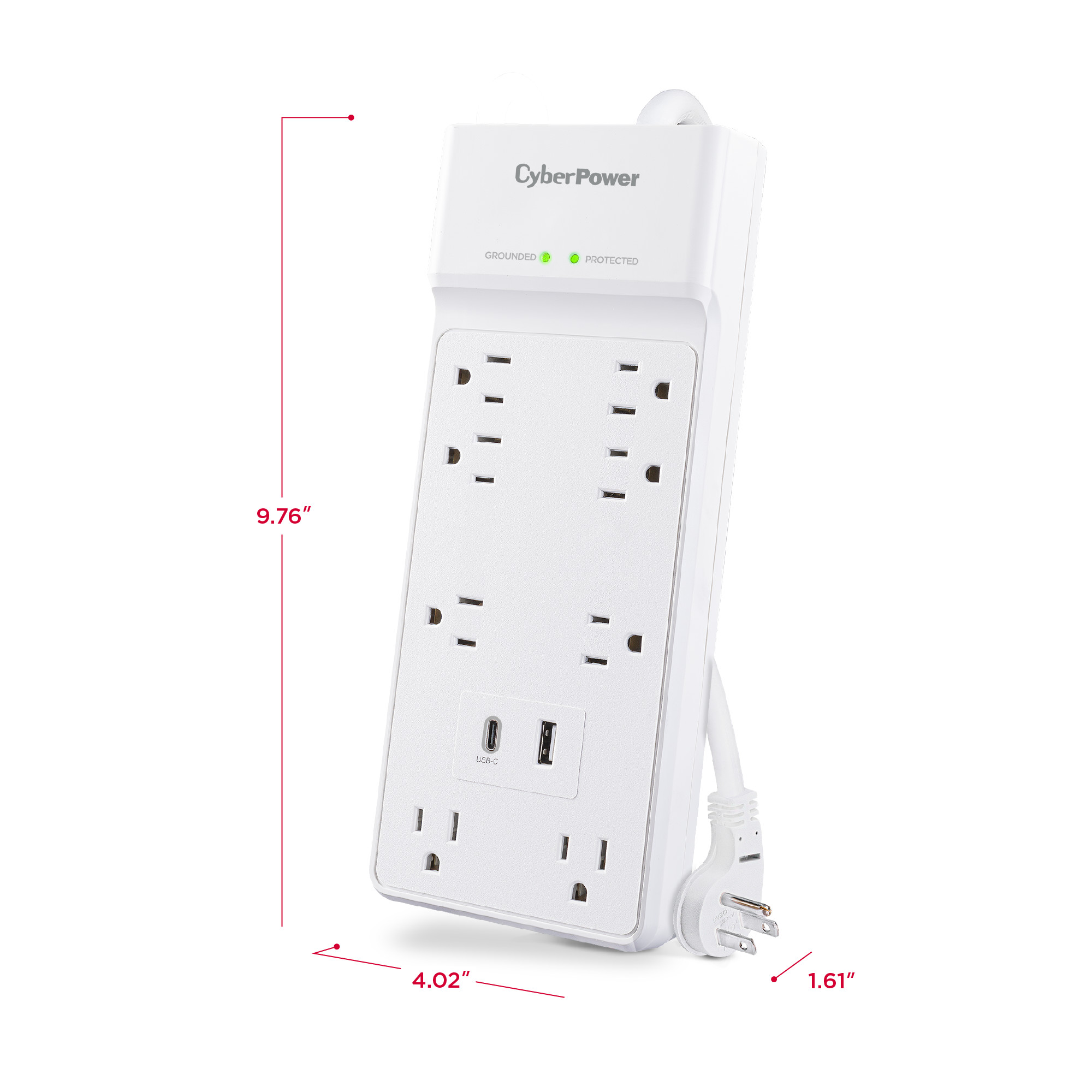 CyberPower P806UC15 surge protector with 8 outlets, USB-A and USB-C charging, and 6 ft cord — view 6