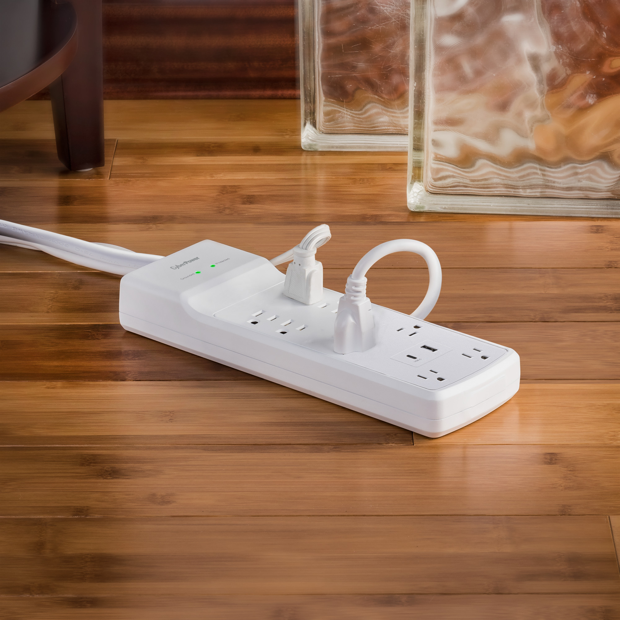 CyberPower P806UC15 surge protector with 8 outlets, USB-A and USB-C charging, and 6 ft cord — view 8