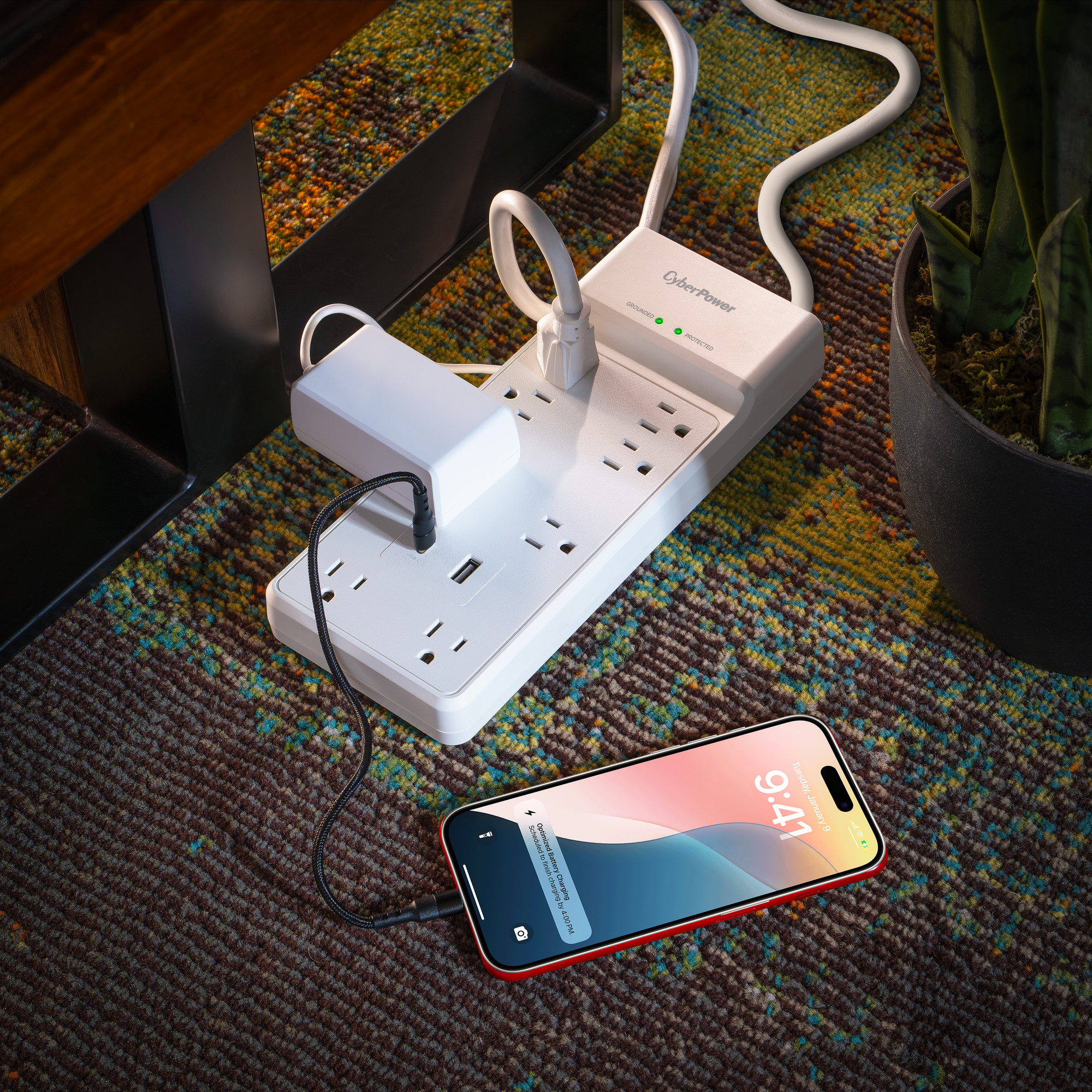 CyberPower P806UC15 surge protector with 8 outlets, USB-A and USB-C charging, and 6 ft cord — view 7