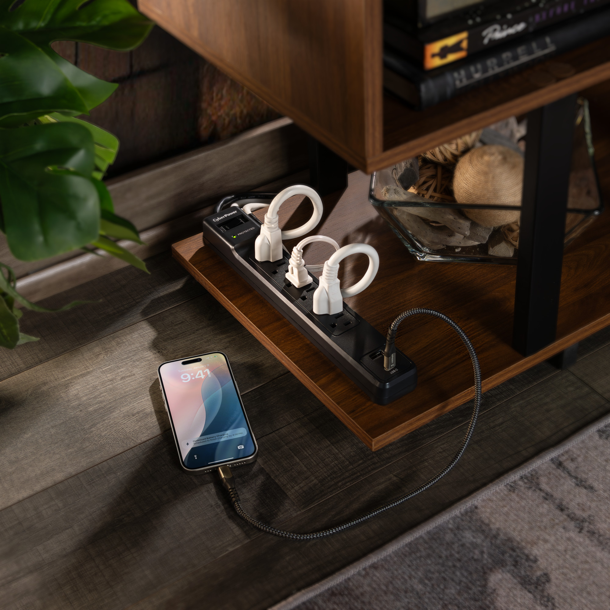 CyberPower CSP604UC black surge protector with 4 ft cord and USB-A and USB-C charging — view 7