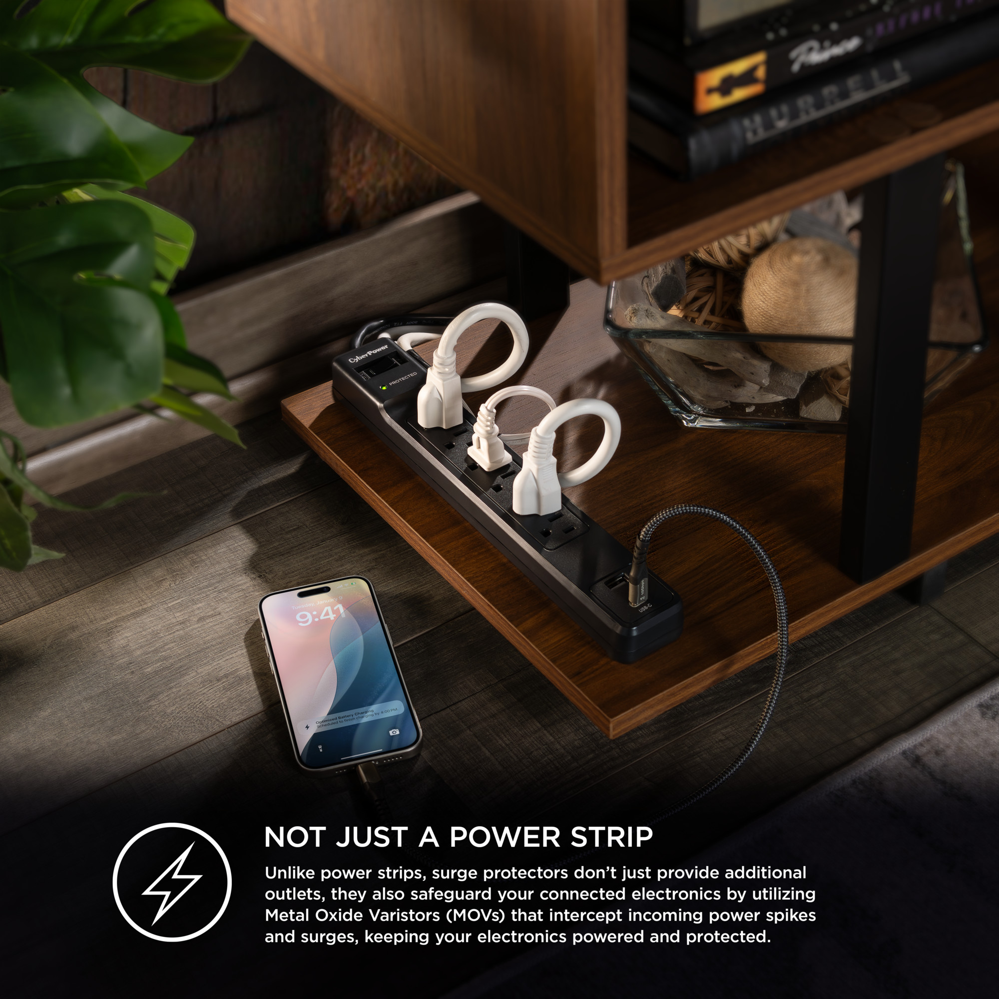 CyberPower CSP604UC black surge protector with 4 ft cord and USB-A and USB-C charging — view 15