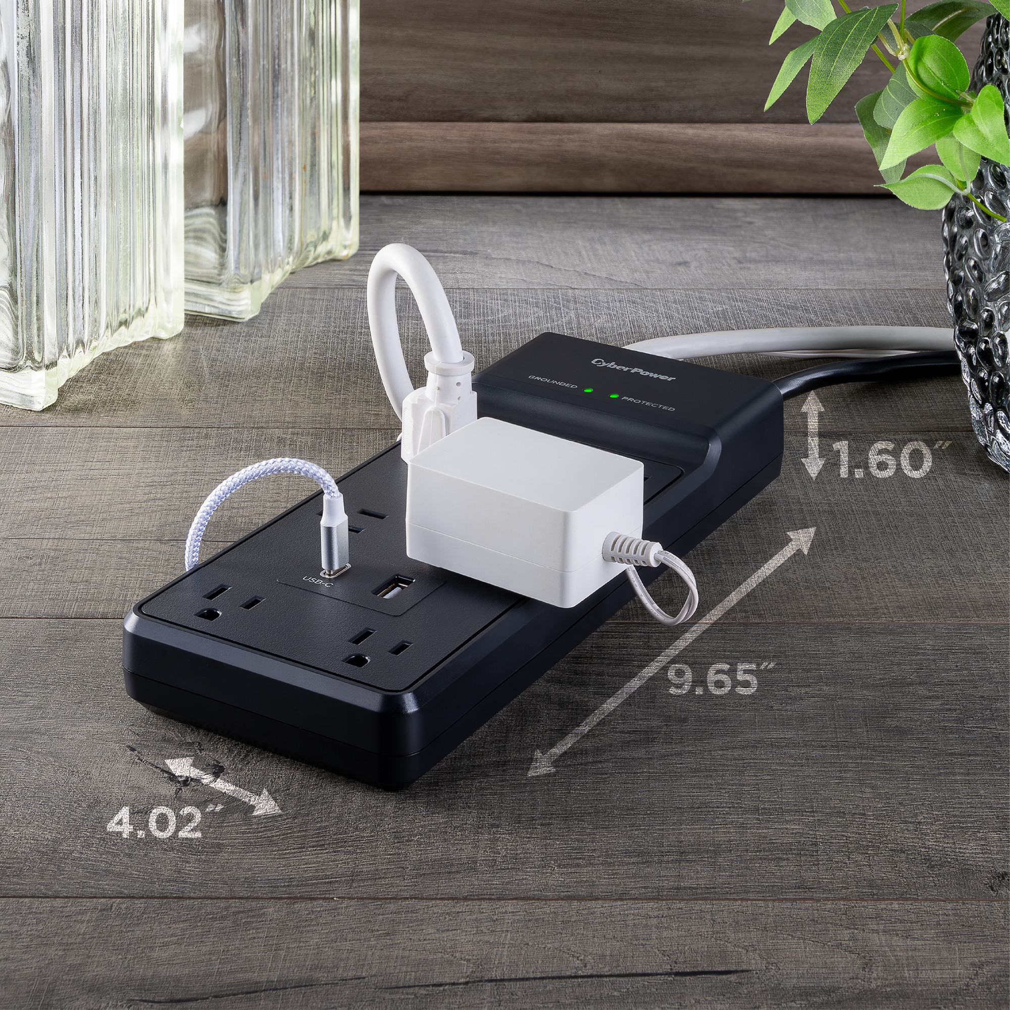 CyberPower CSP806UC18 black surge protector with 6 ft cord for desktop and office equipment — view 6