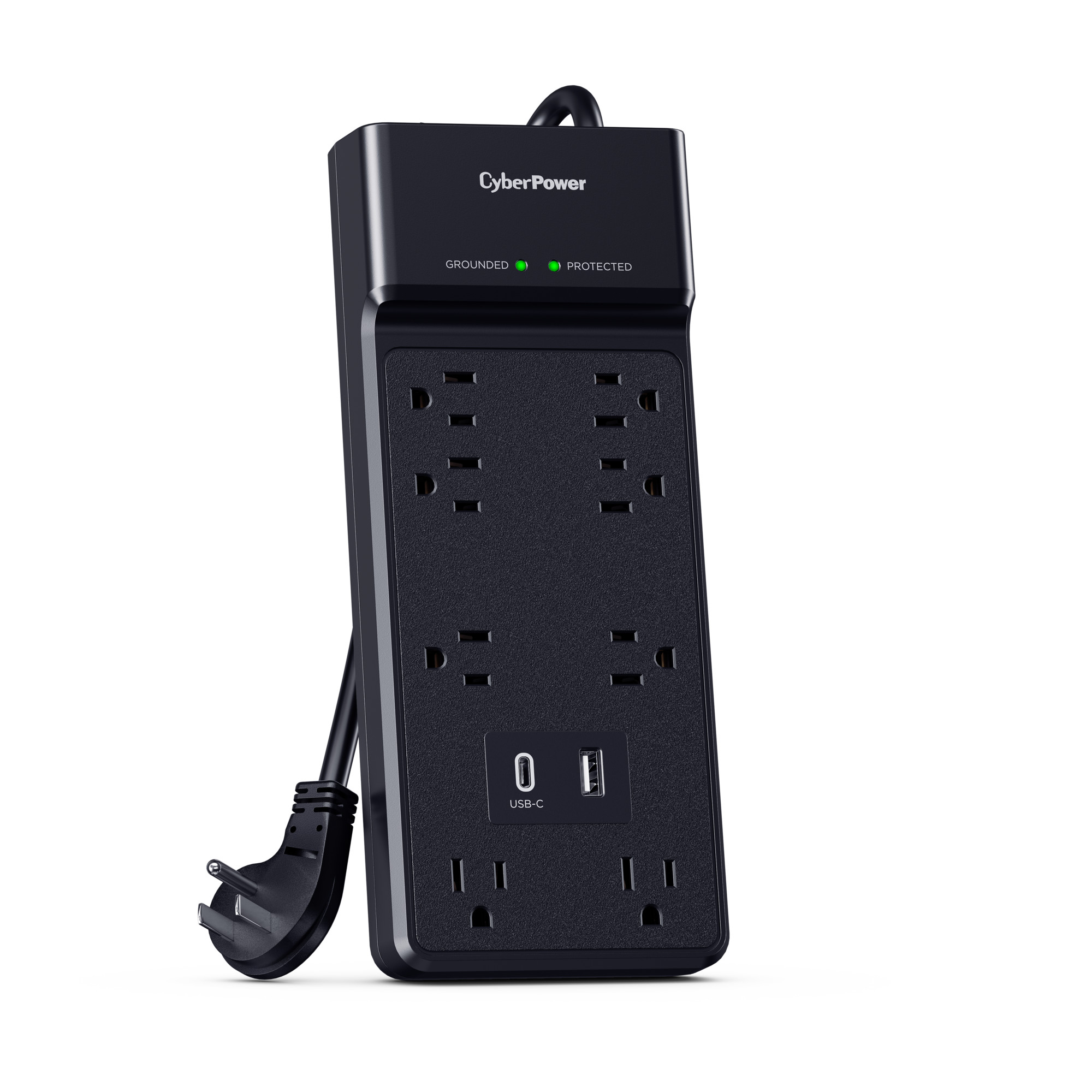 CyberPower CSP806UC18 black surge protector with 6 ft cord for desktop and office equipment — view 3