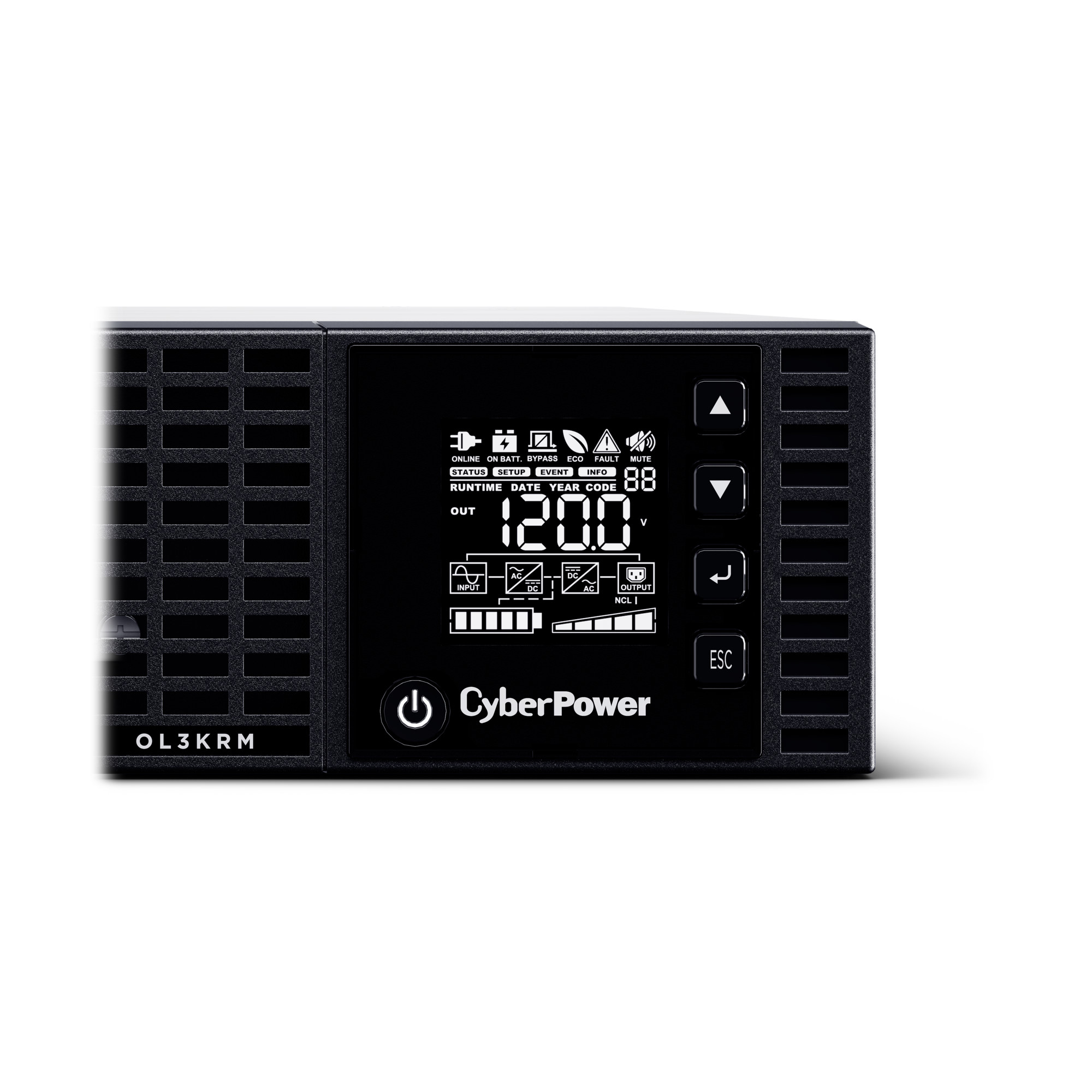 CyberPower OL3KRM 3,000 VA 2,400 W 2U rackmount UPS front view — view 11