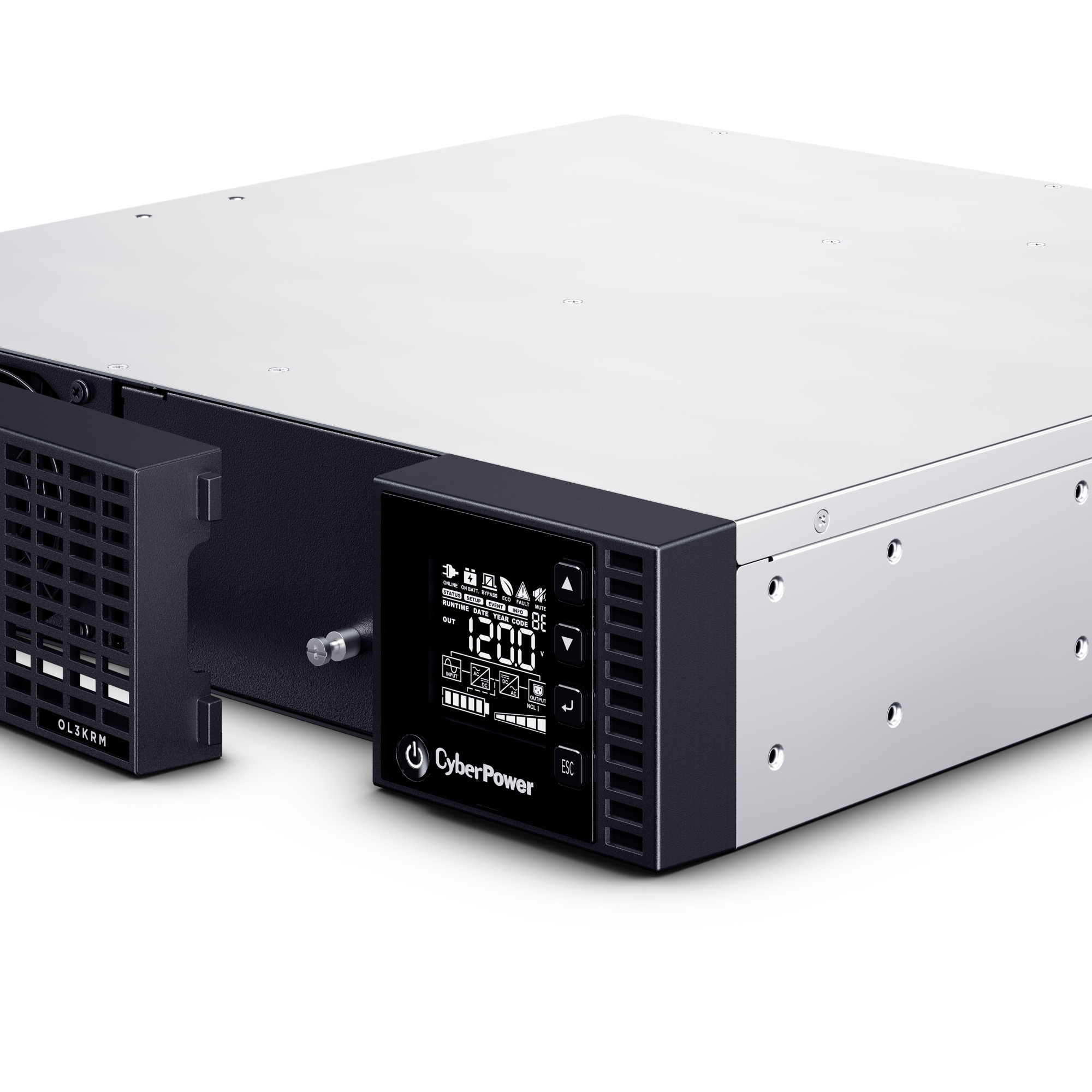 CyberPower OL3KRM 3,000 VA 2,400 W 2U rackmount UPS front view — view 13