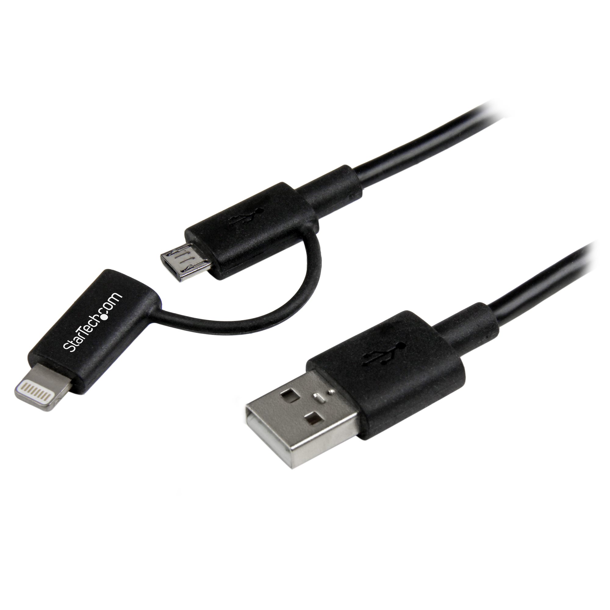 StarTech.com LTUB1MBK 2-in-1 Charging Cable, USB-A to Lightning or Micro-USB, 1 m (3 ft), Black