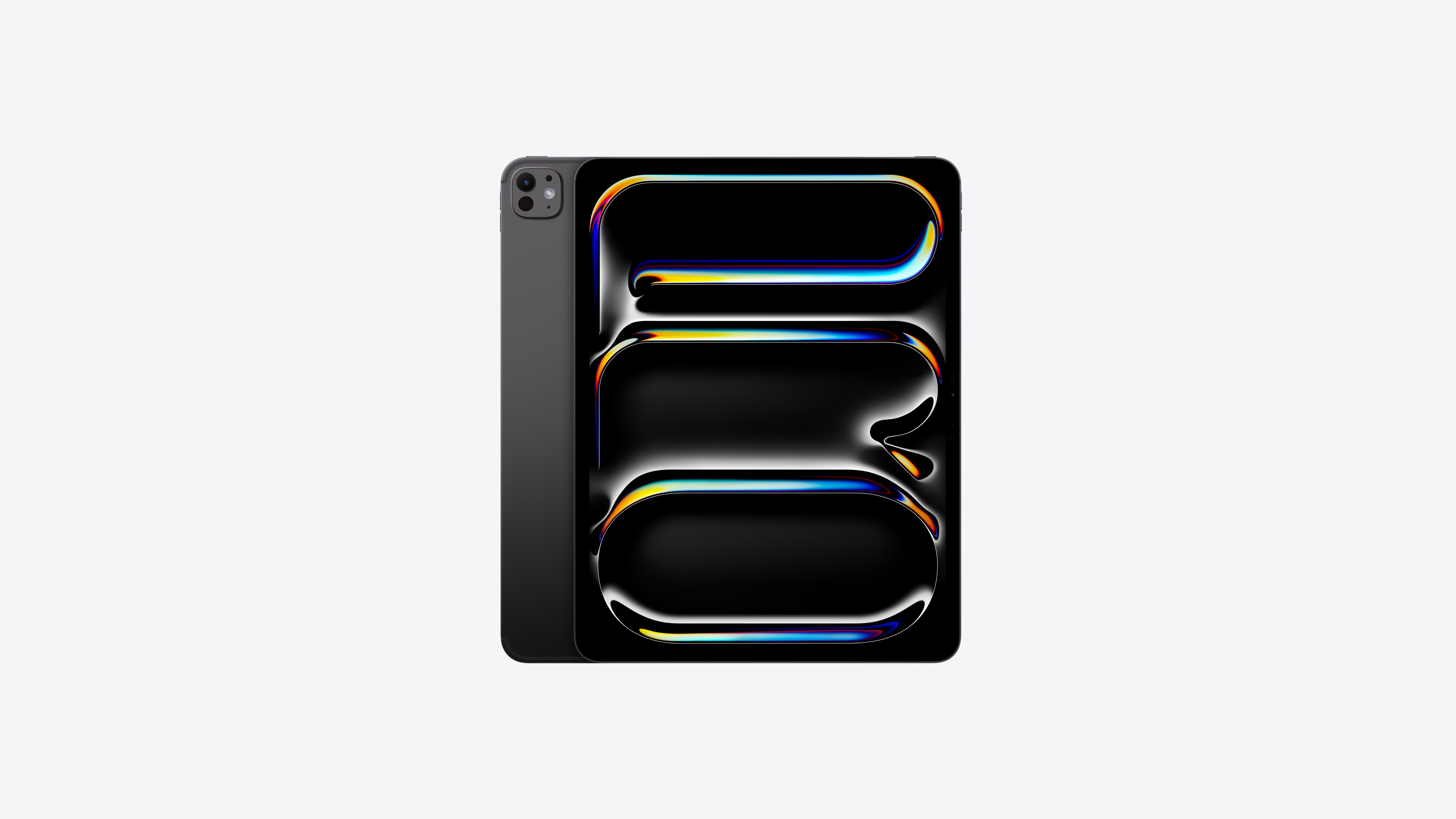 Apple iPad Pro 13-inch M5 in Space Black with standard glass showing Ultra Retina XDR display — view 3