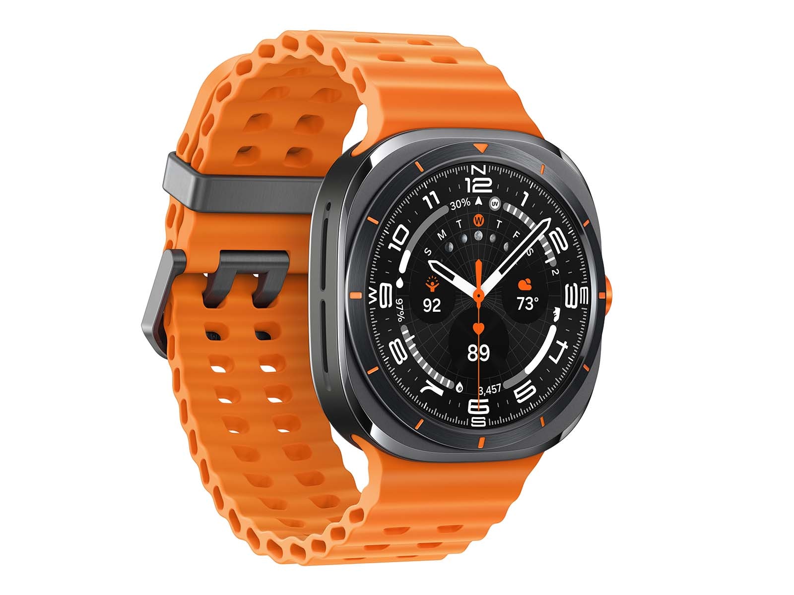 Samsung Galaxy Watch Ultra 47 mm LTE smartwatch in Titanium Gray with orange band — view 3