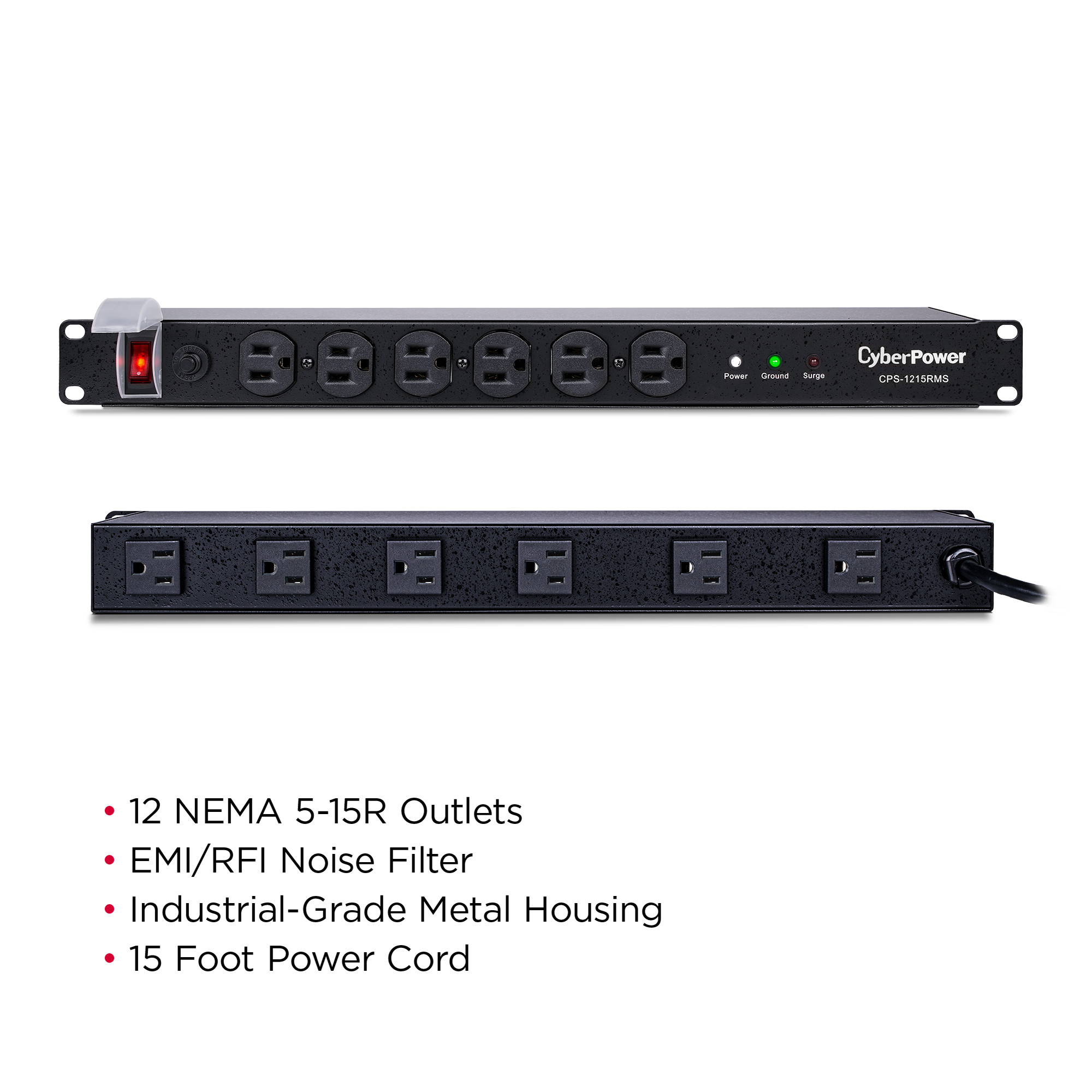 15A PDU RM 1U 1800J SURGE; 12OUT 5-15R 120V 15 CORD 3YR-WTY — view 3
