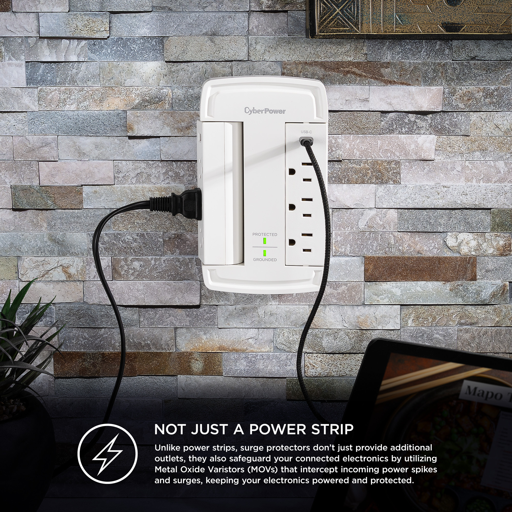 CyberPower CSP6WSUC white wall-tap surge protector with 6 outlets — view 12