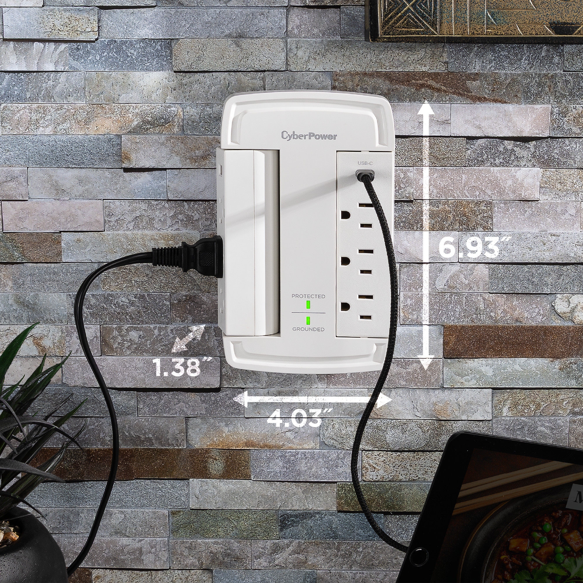 CyberPower CSP6WSUC white wall-tap surge protector with 6 outlets — view 6