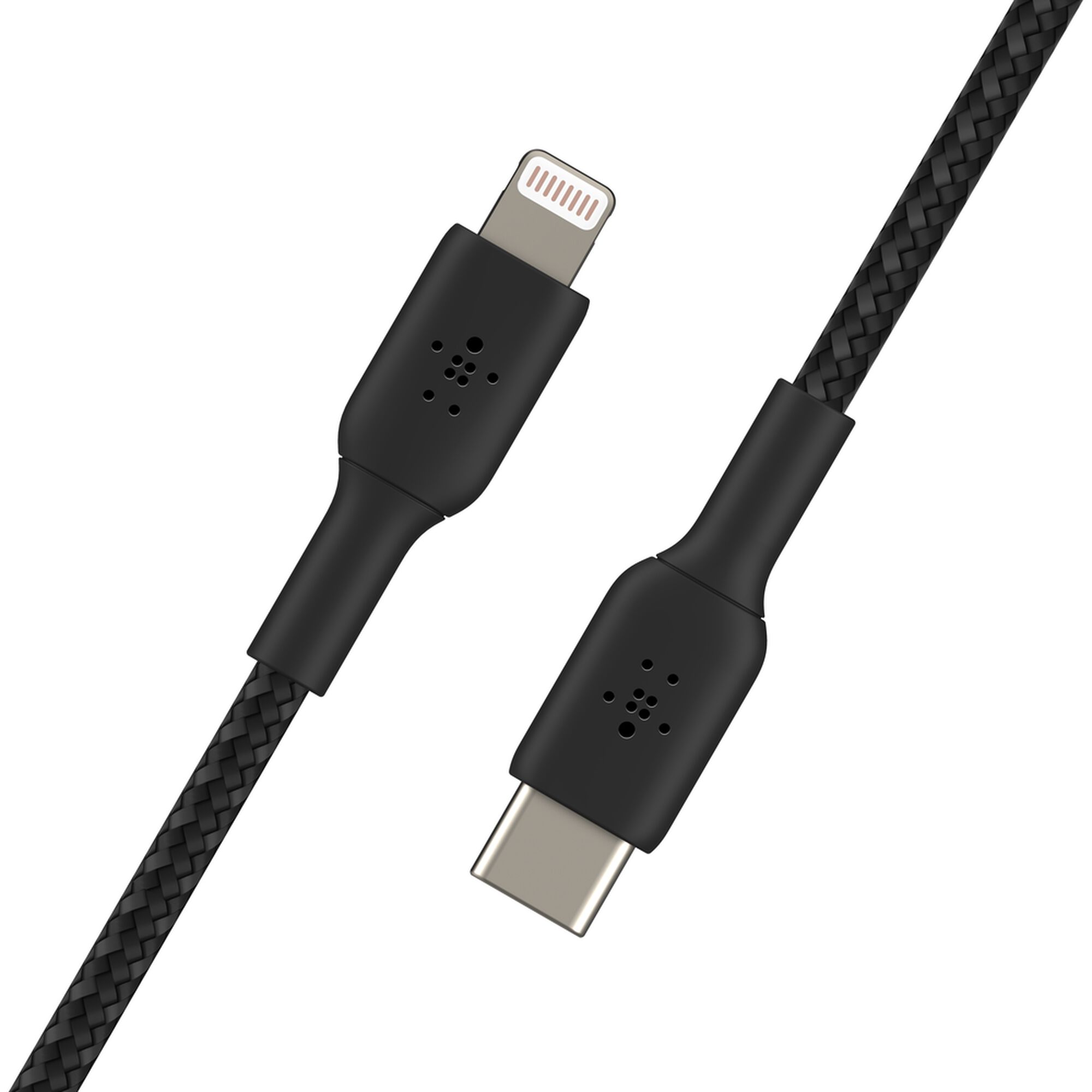 Black Belkin BoostCharge Pro braided 2 m USB-C to Lightning cable with USB-C and Lightning connectors. — view 4