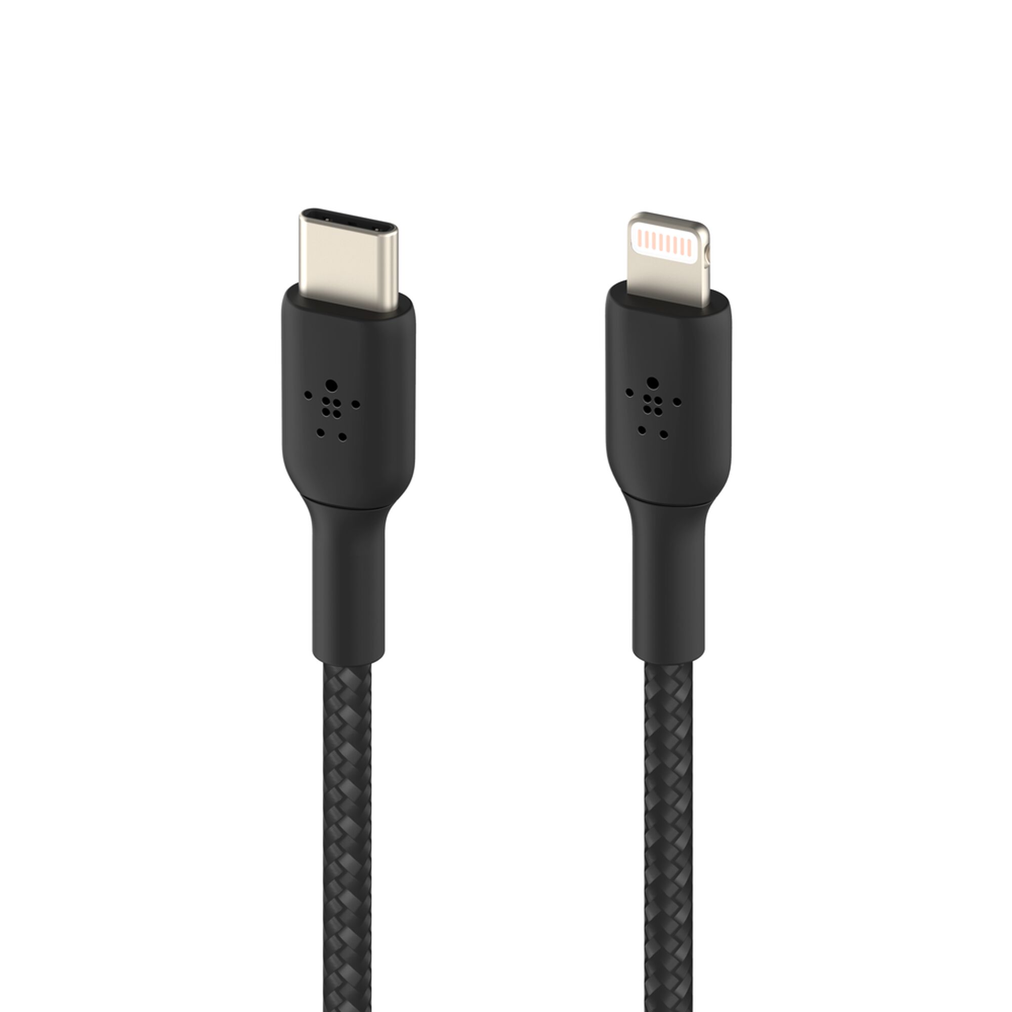 Black Belkin BoostCharge Pro braided 2 m USB-C to Lightning cable with USB-C and Lightning connectors. — view 3