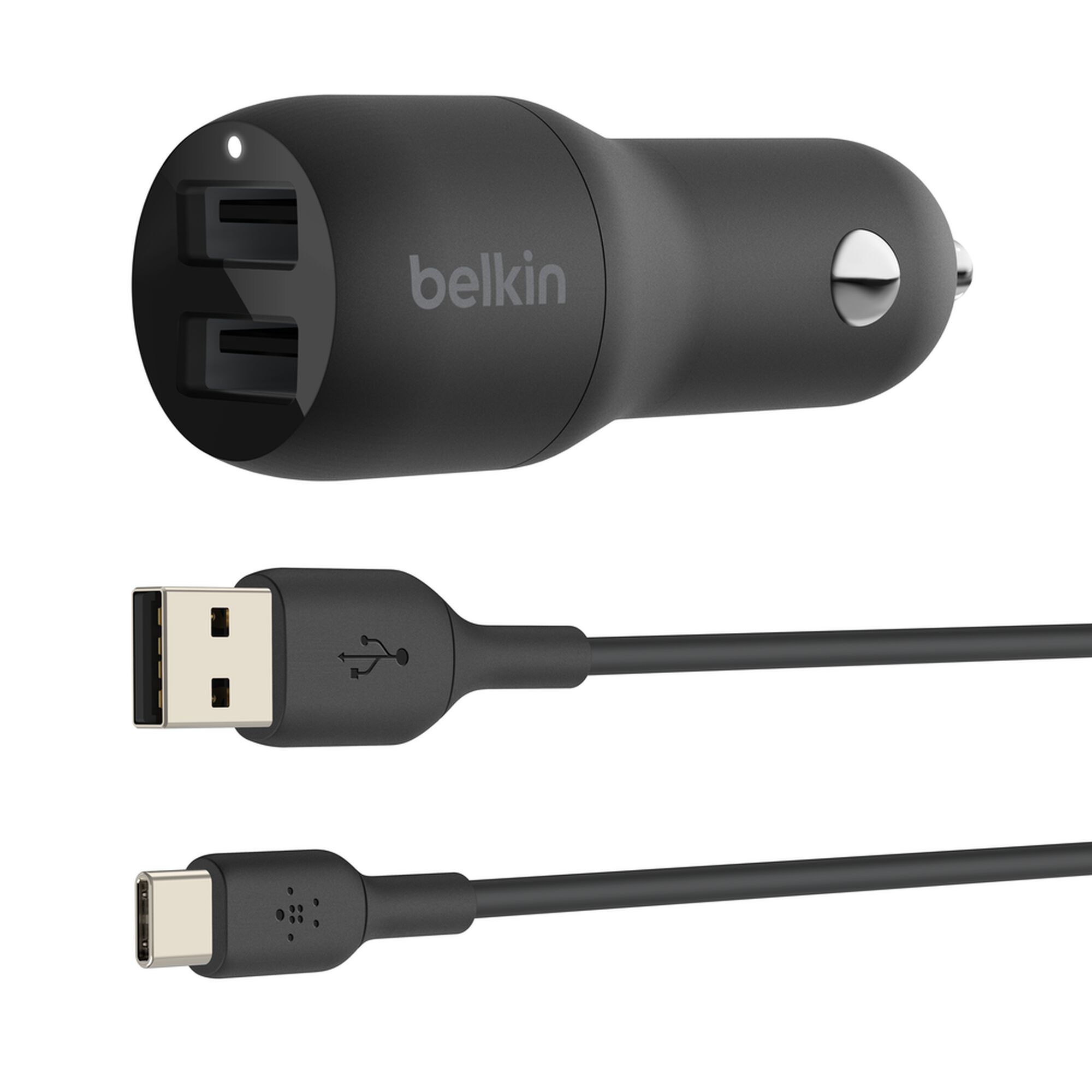 Belkin BoostCharge Dual USB-A Car Charger 24W + USB-A to USB-C Cable (CCE001BT1MBK)