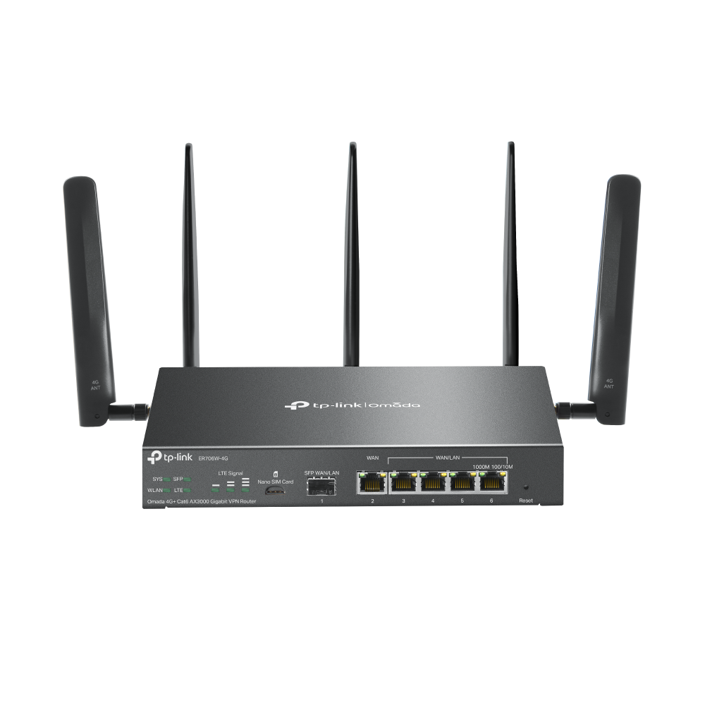 TP-Link Omada ER706W-4G 4G+ Cat6 AX3000 Wi-Fi 6 Gigabit VPN Router