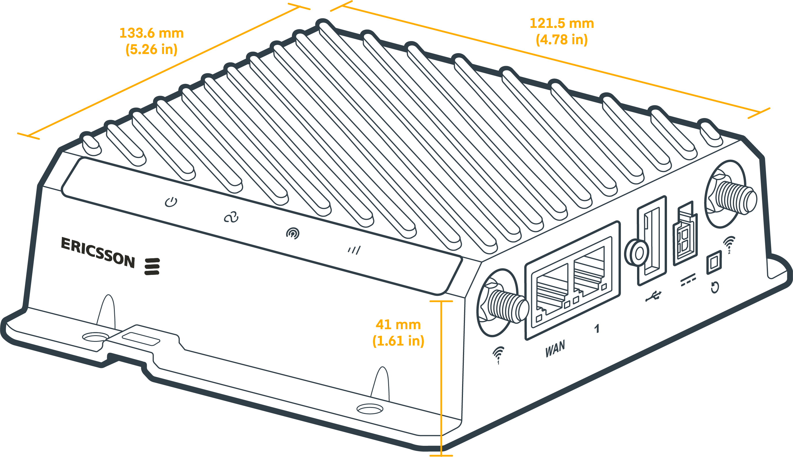 Cradlepoint R980 compact ruggedized metal 5G router with SMA antenna connectors and Ethernet ports. — view 4