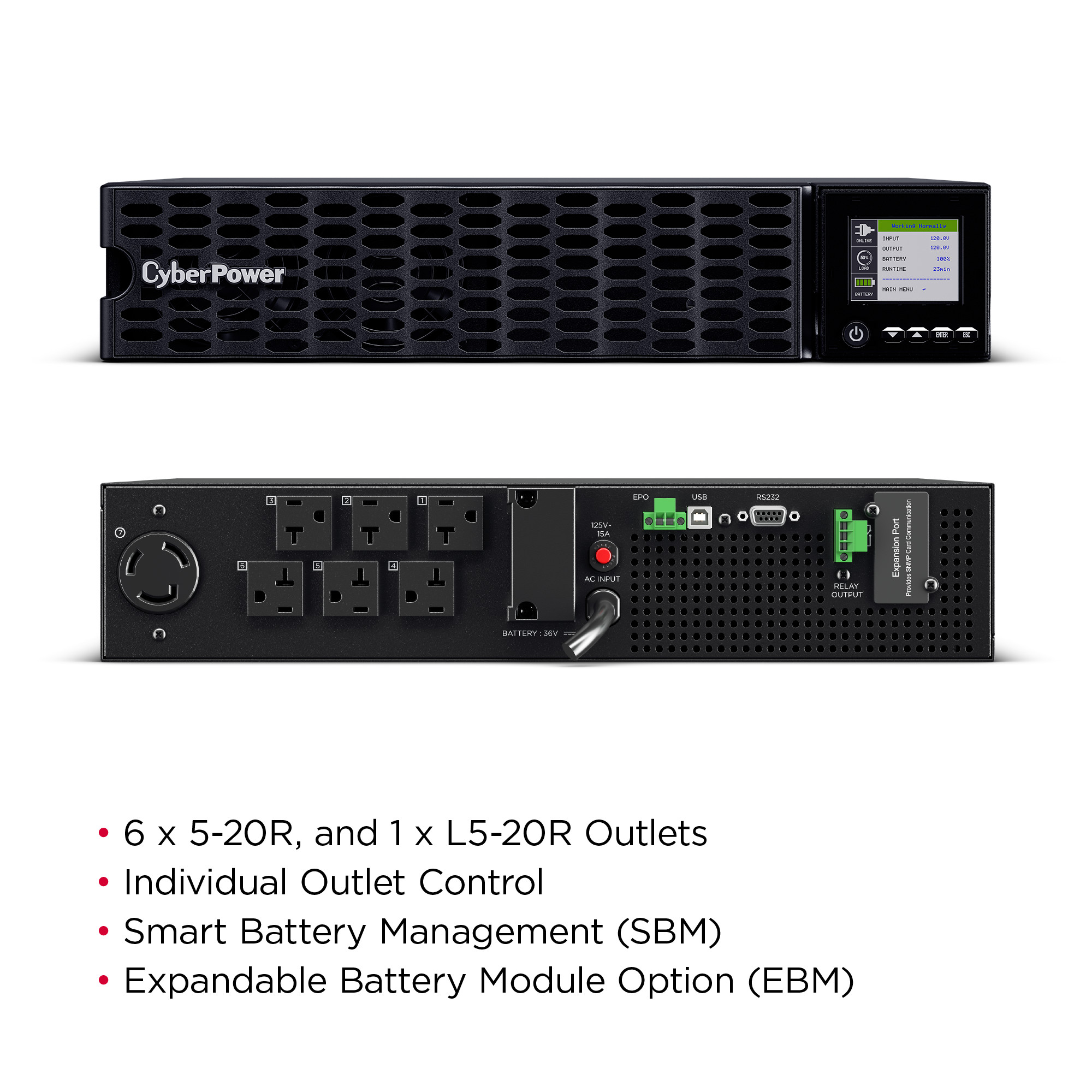 CyberPower OL2K2RTHD 2,200 VA 1,800 W online UPS in 2U rack mount form factor — view 13