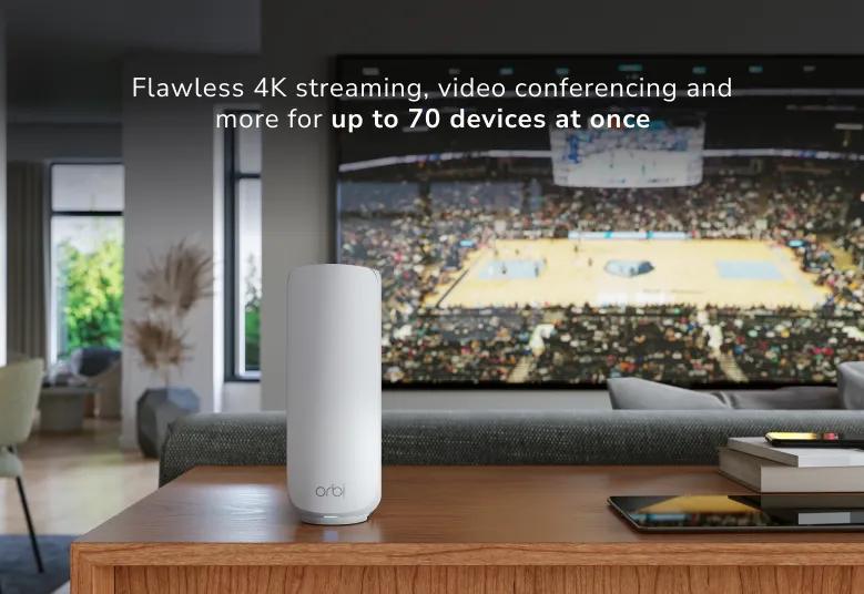 Netgear Orbi 3 DB WiFi 7 Satellite desktop mesh extender for dual-band Wi-Fi 7 coverage — view 3