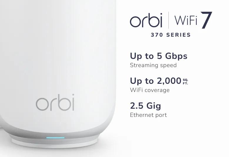Netgear Orbi 3 DB WiFi 7 Satellite desktop mesh extender for dual-band Wi-Fi 7 coverage — view 2