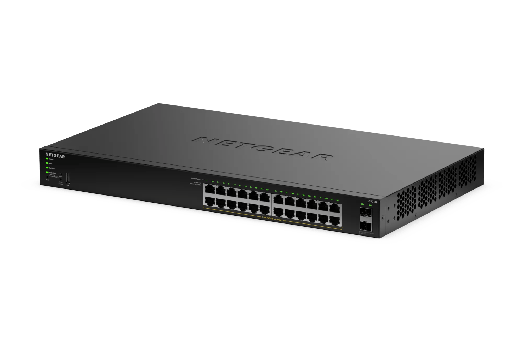 Netgear S350 GS324TP-200NAS 24-port Gigabit PoE+ smart-managed L2 switch with 2 SFP slots — view 3