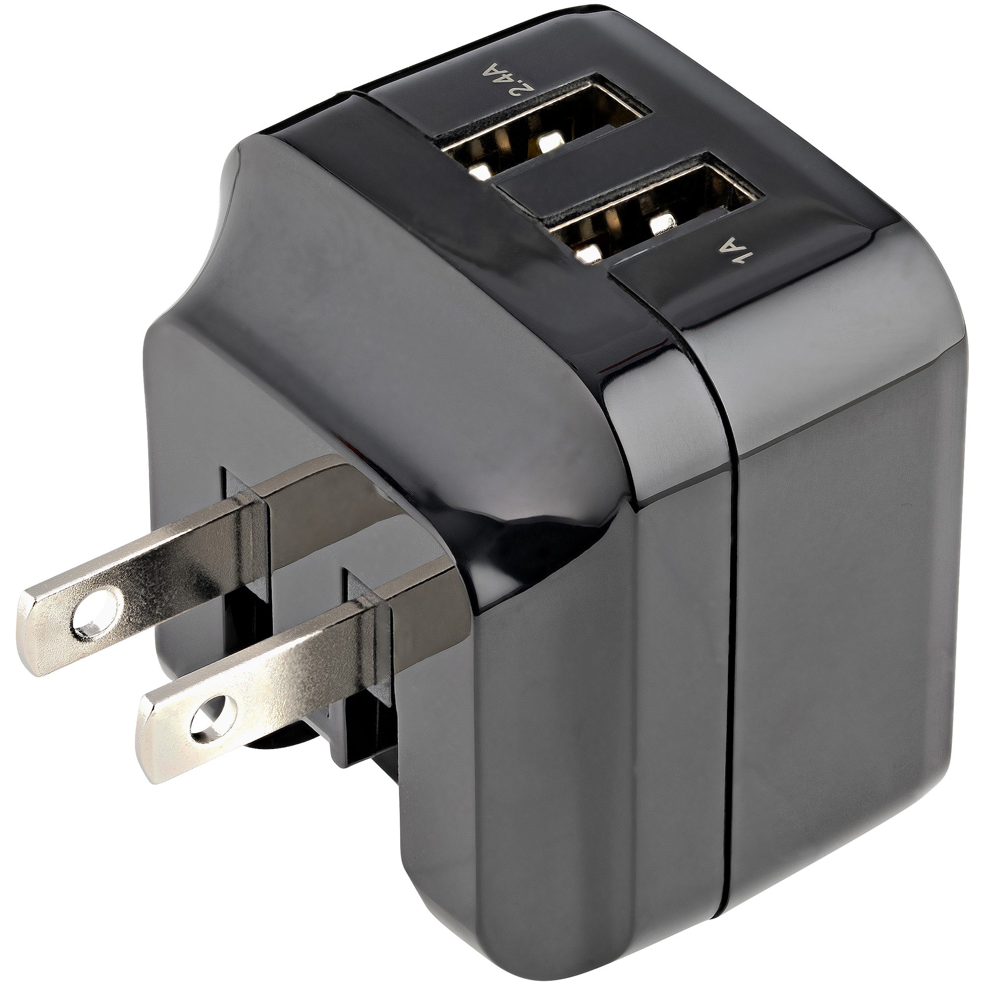 StarTech.com USB2PACUBK 2-Port USB Wall Charger, 17W Dual USB-A with Folding Plug