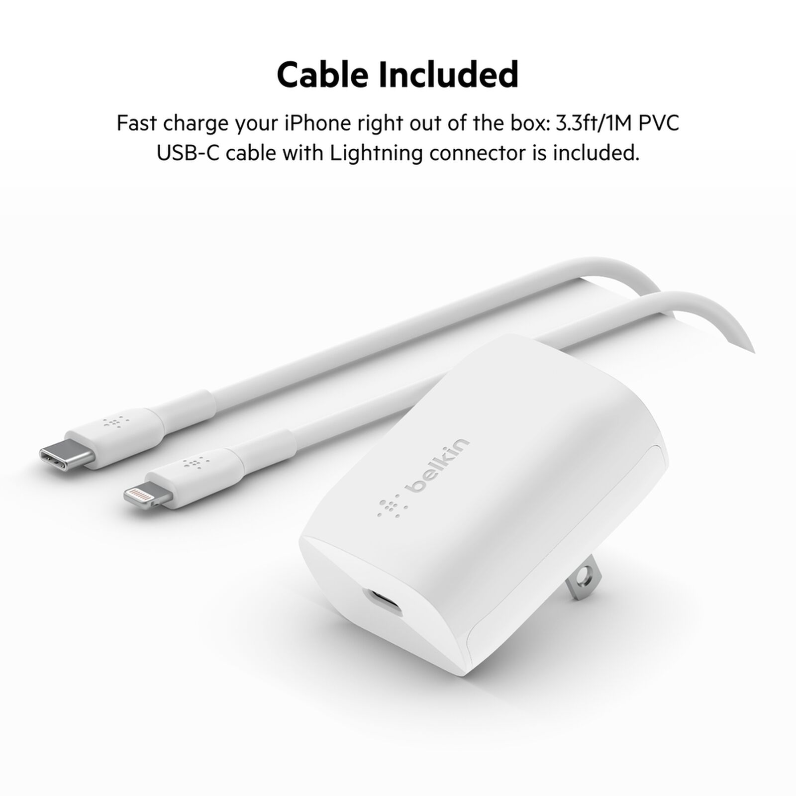Belkin BoostCharge USB-C Wall Charger 20W + USB-C to Lightning Cable (WCA006DQ1MWH-B5)